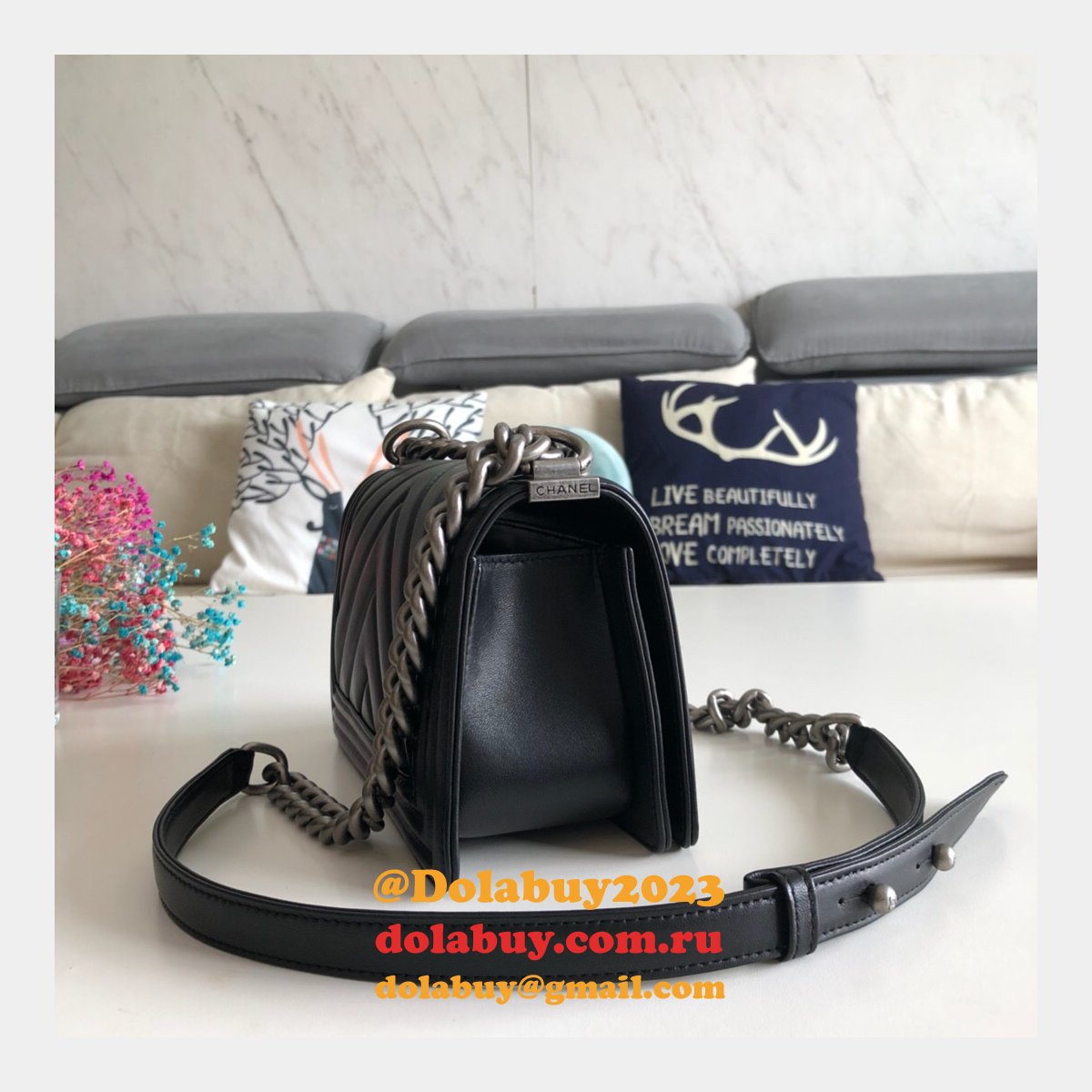 Luxury CC V Le Boy Replica 7 Star Black Bags lambskin 20cm