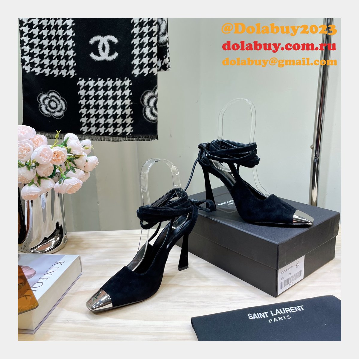 SAINT LAURENT HIGH HEEL 2023 BLACK/CAMEL