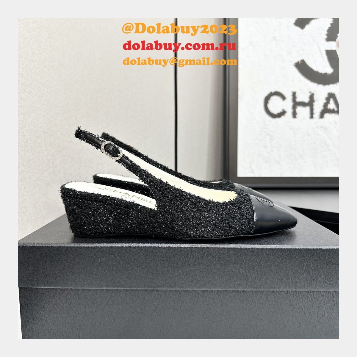 Cotton Tweed Lambskin White Black Slingbacks Shoes