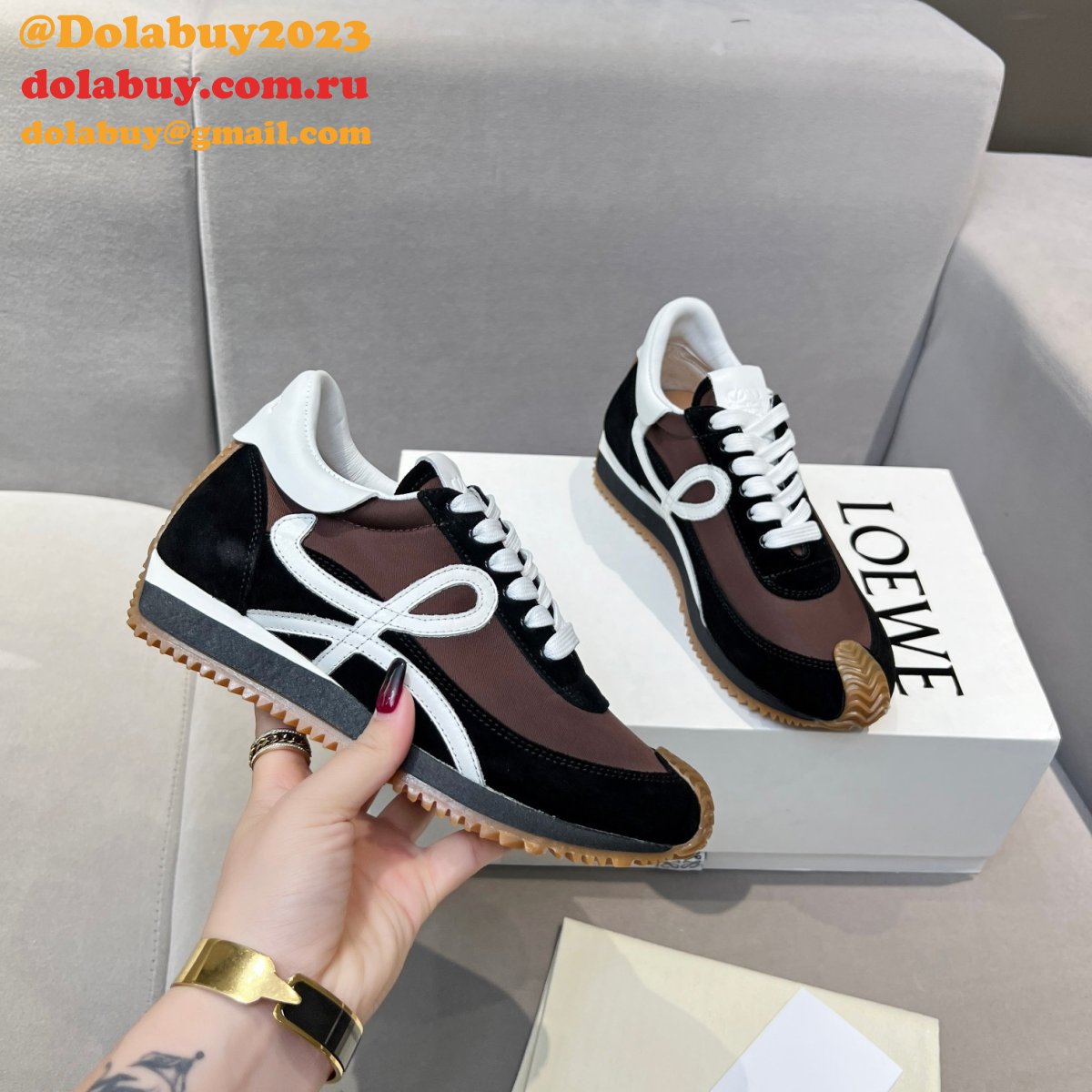 Luxury loewe Ballet Runner in nylon and calfskin