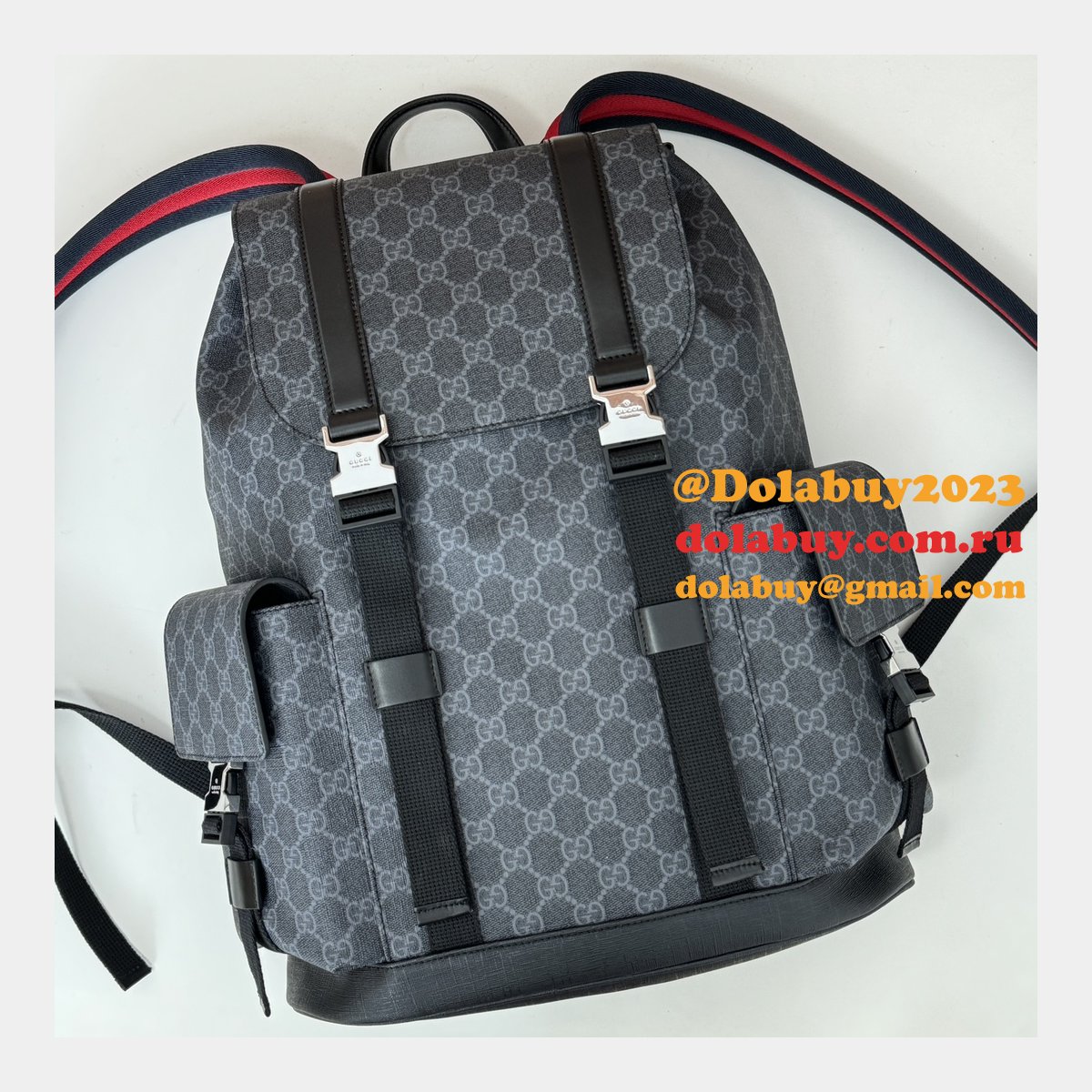 Gucci Men 792080 GG Designer Replicas Backpack In Black GG Supreme