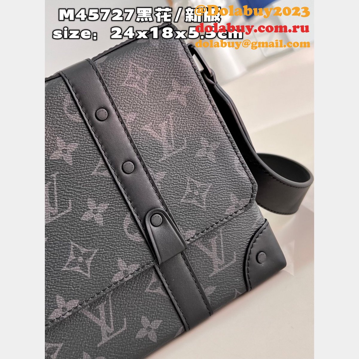 7 Star Louis Vuitton Fake Trunk Messenger Monogram Eclipse Canvas M45727 Grey