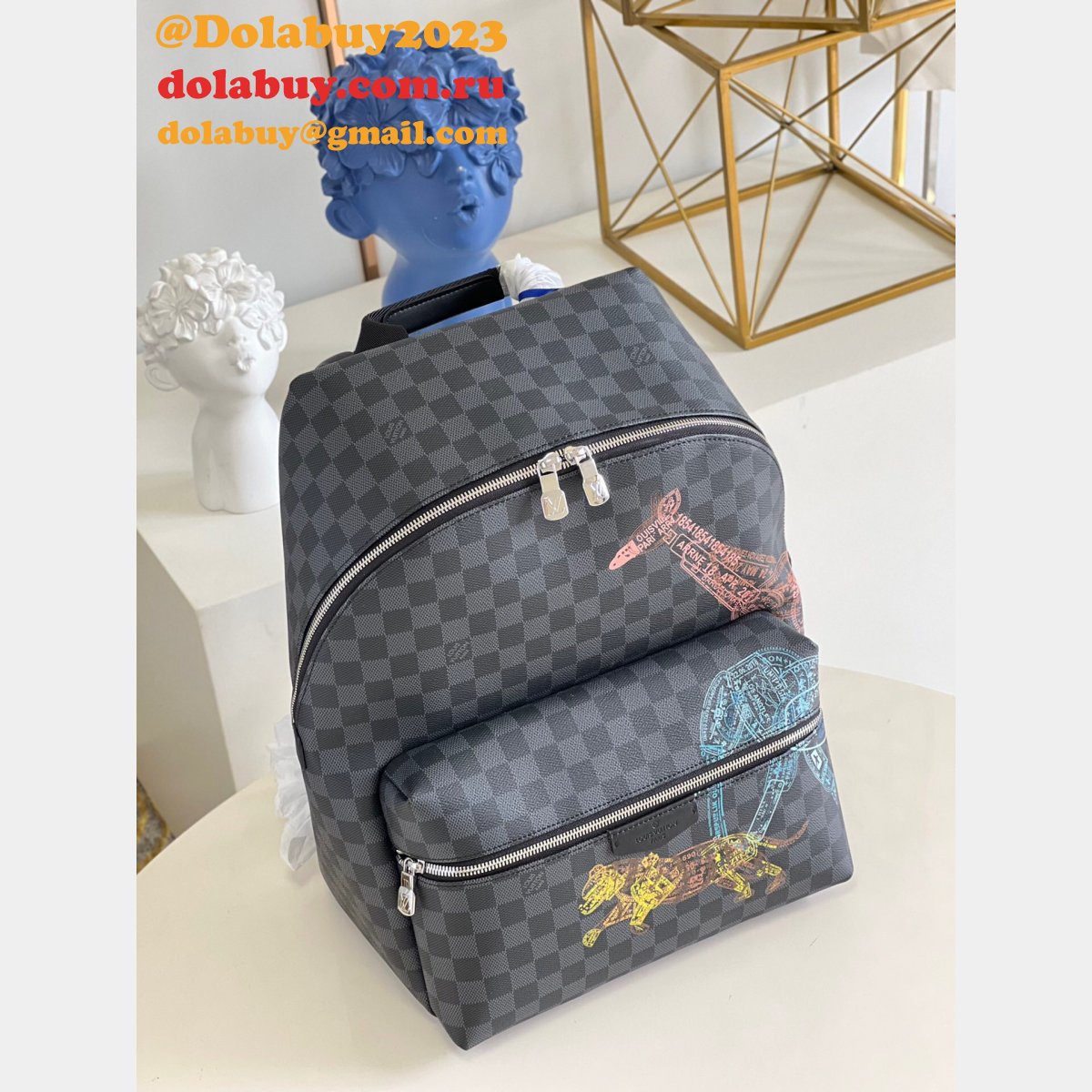 Louis Vuitton Designer M45275 Discovery Backpack Damier Graphite Replica Bags