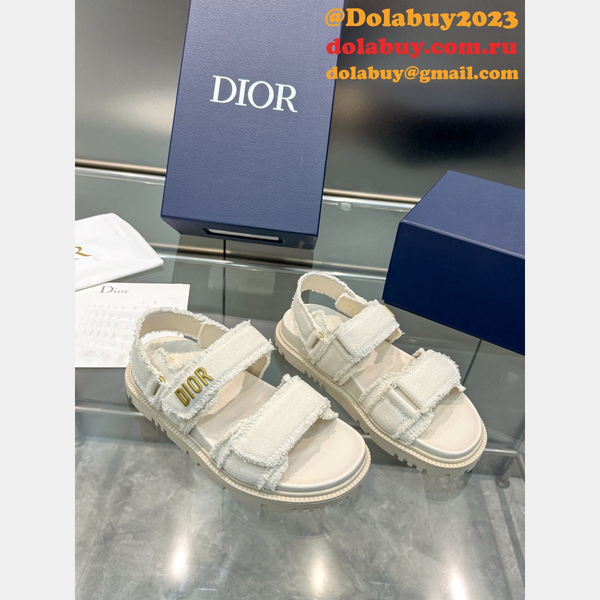 Top Quality Dior Ecru Fringed Cotton Canvas Dioract Sandal
