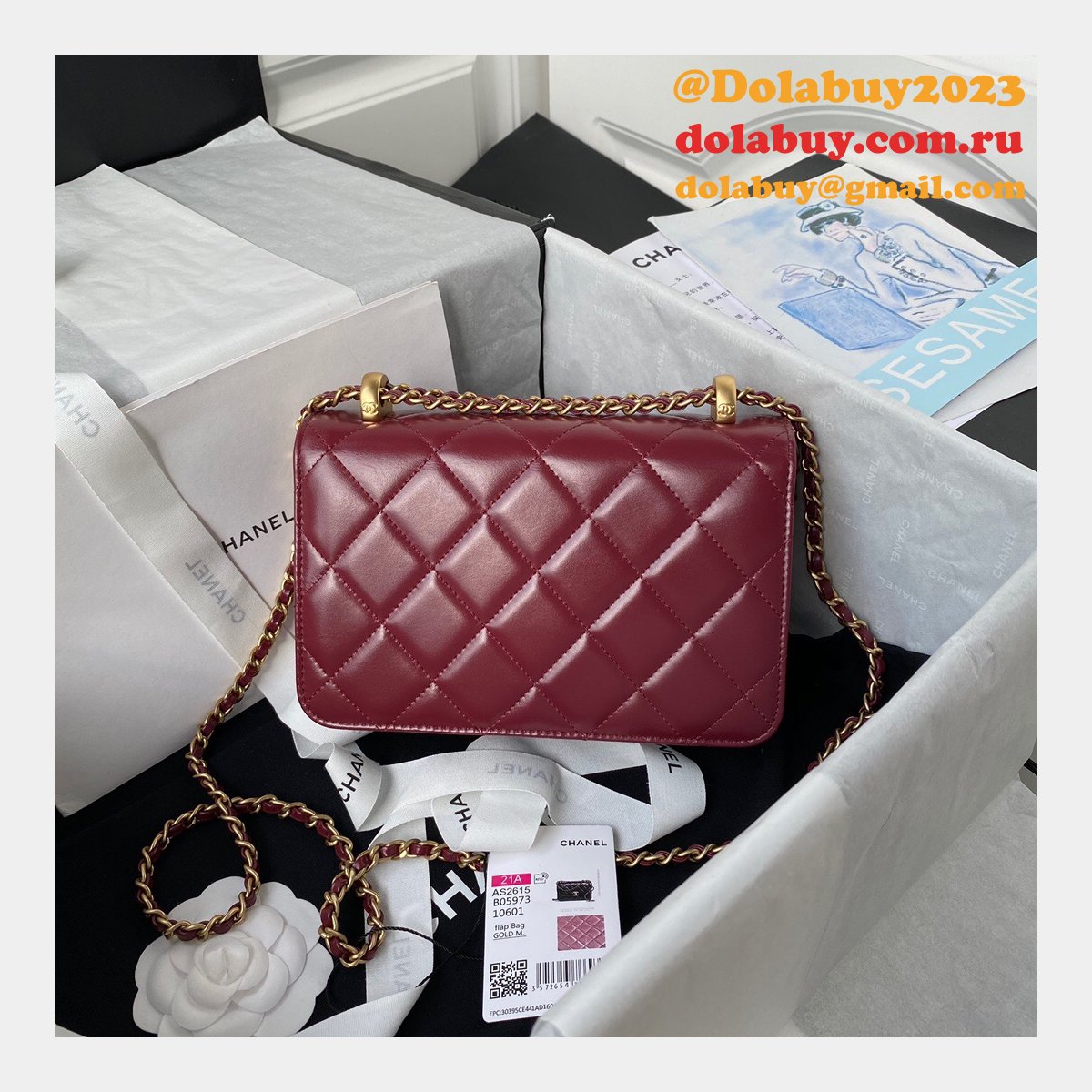 Designer Replica Calfskin & Gold-Tone Metal White Mini Flap AS2615 Bag