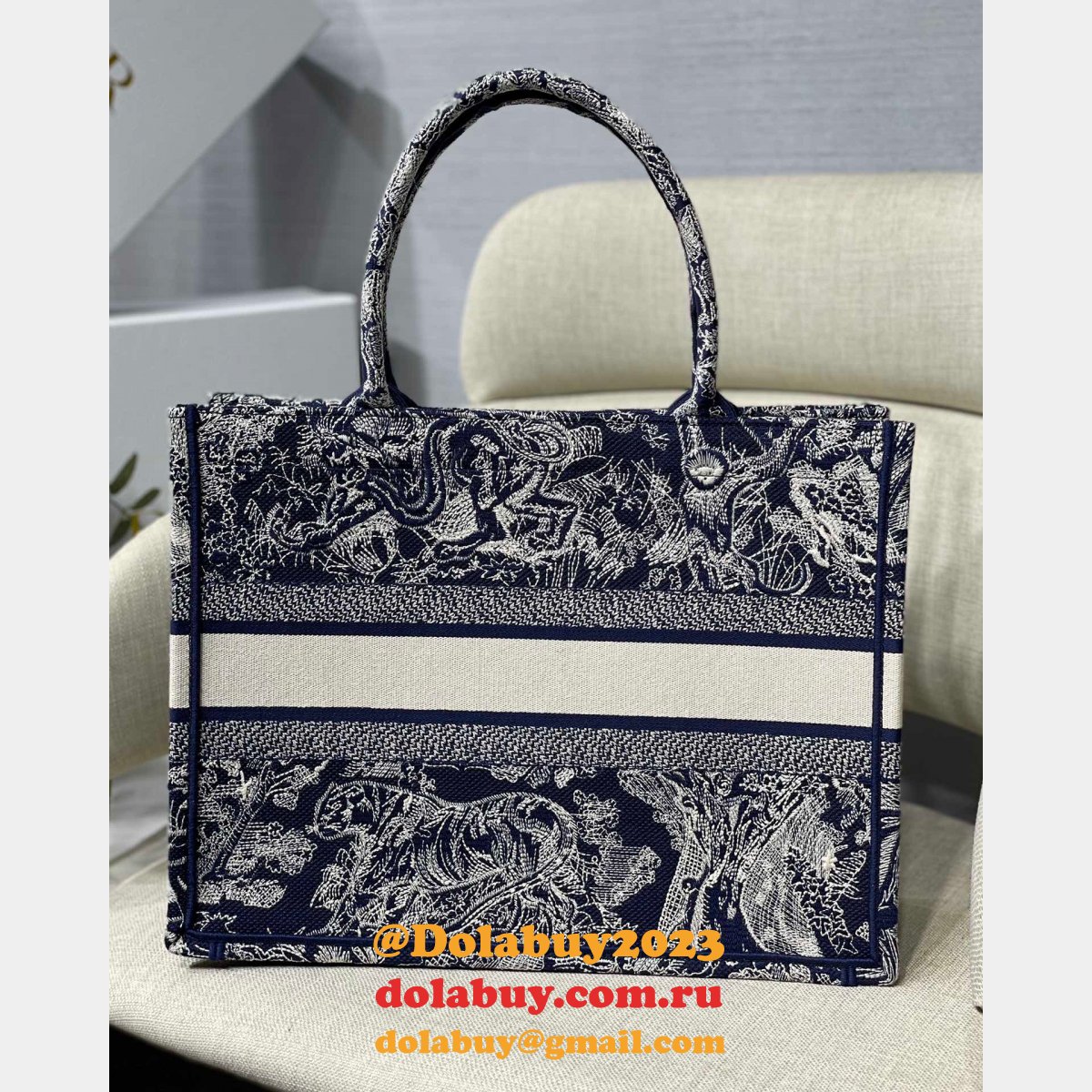 Dior High Quality Book Tote Replica Dior 41.5/36CM Oblique Embroidery