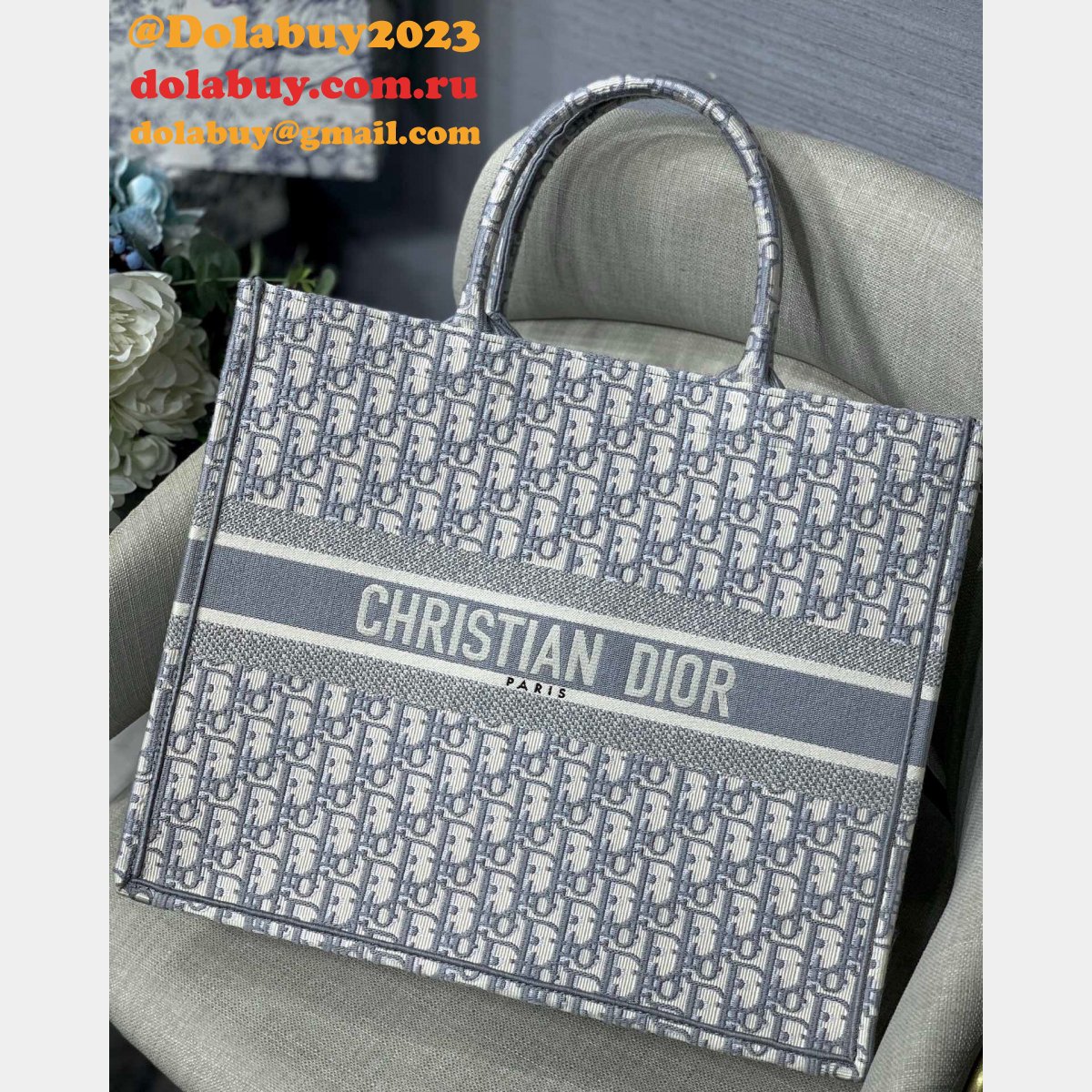 Luxury Christian Dior CD Book Tote grey Replica Bags