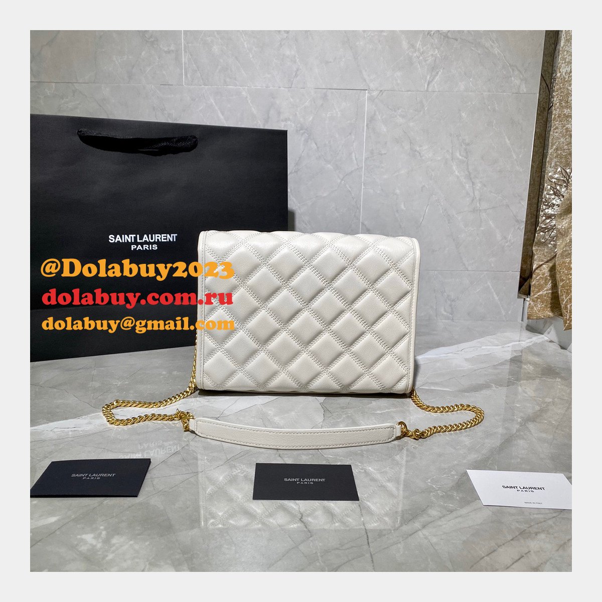 Replicas Saint Laurent Becky Large chain bag in quilted lambskin