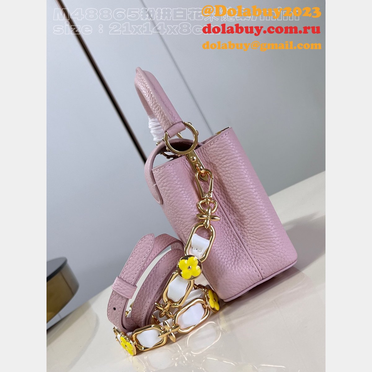 Pink White M48865 Flower Chain Knockoff The Capucines Replica LV Bag