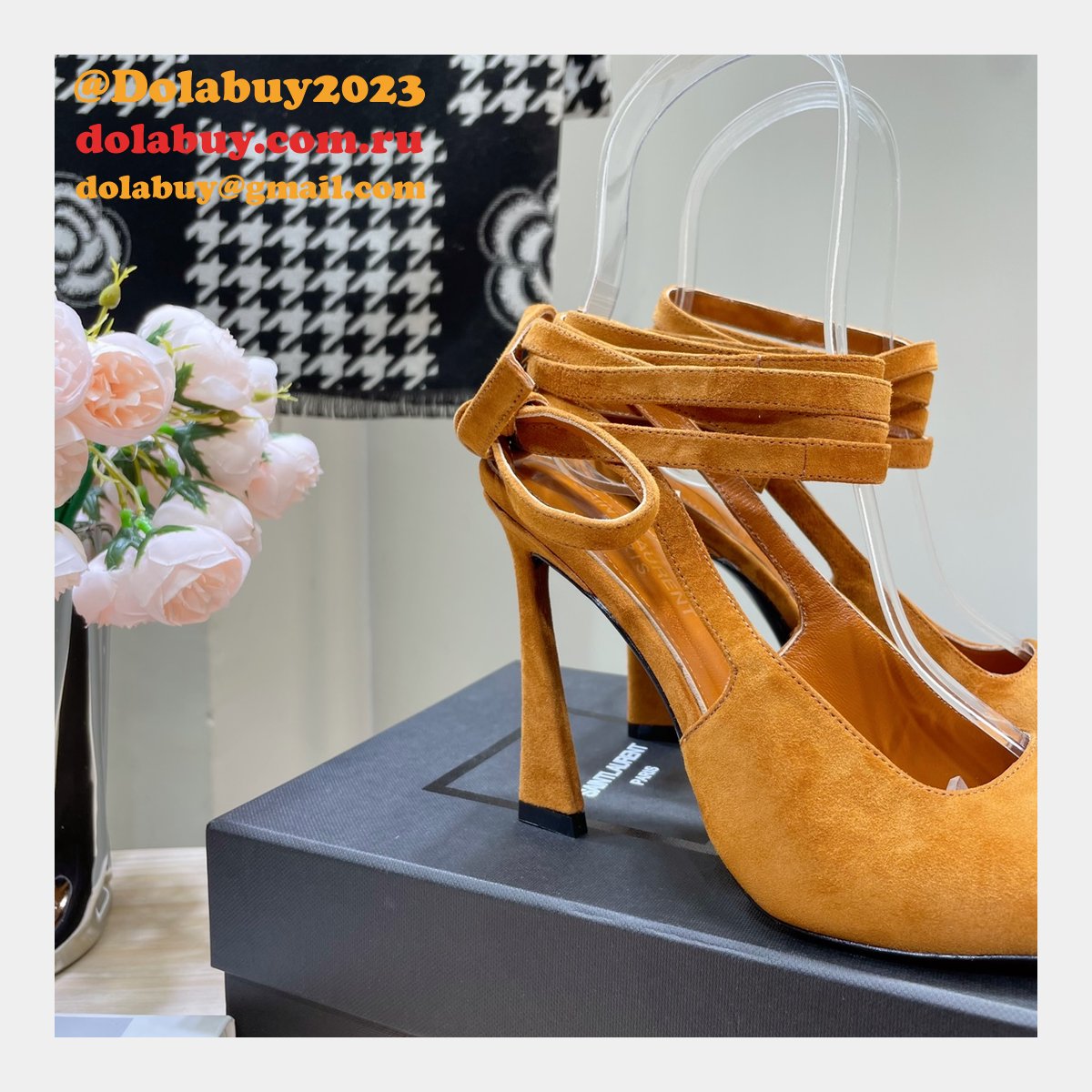 SAINT LAURENT HIGH HEEL 2023 BLACK/CAMEL