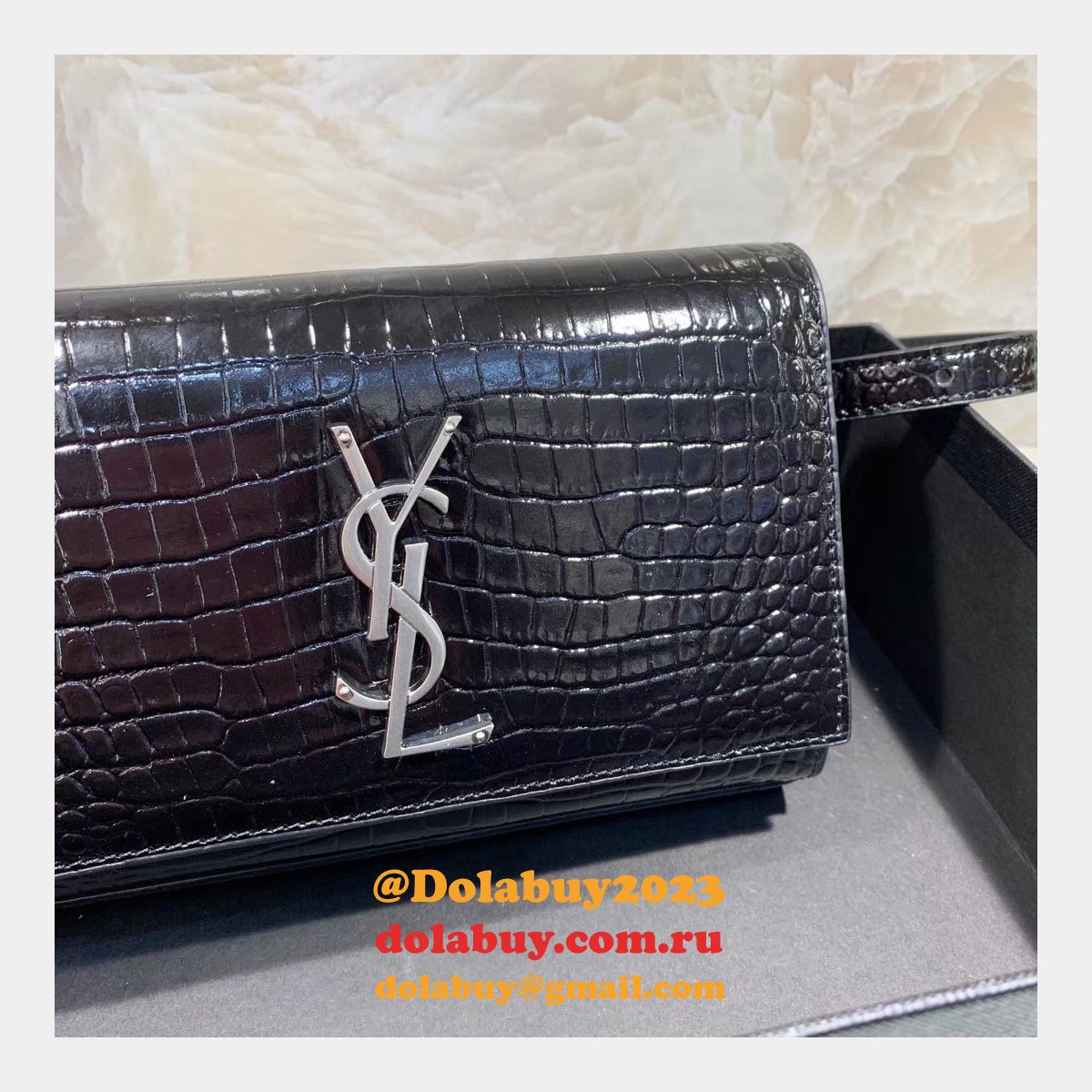 Replica black Saint Laurent YSL Monogram Logo Fanny Pack