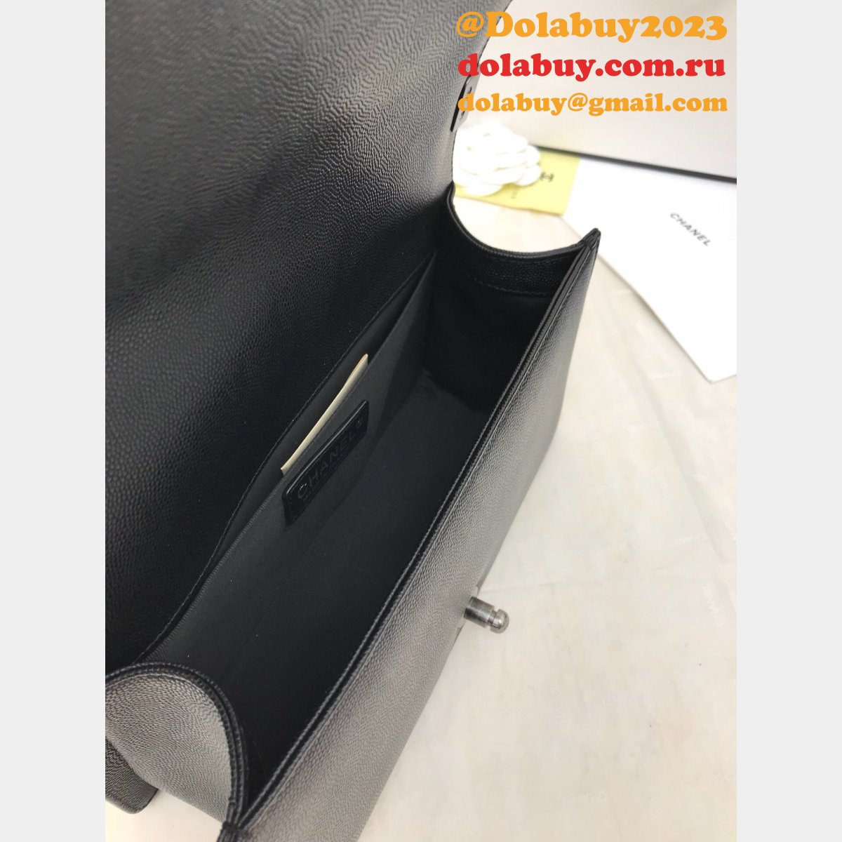 Buy top Replica CC V Le Boy Handbag caviar leather 25cm