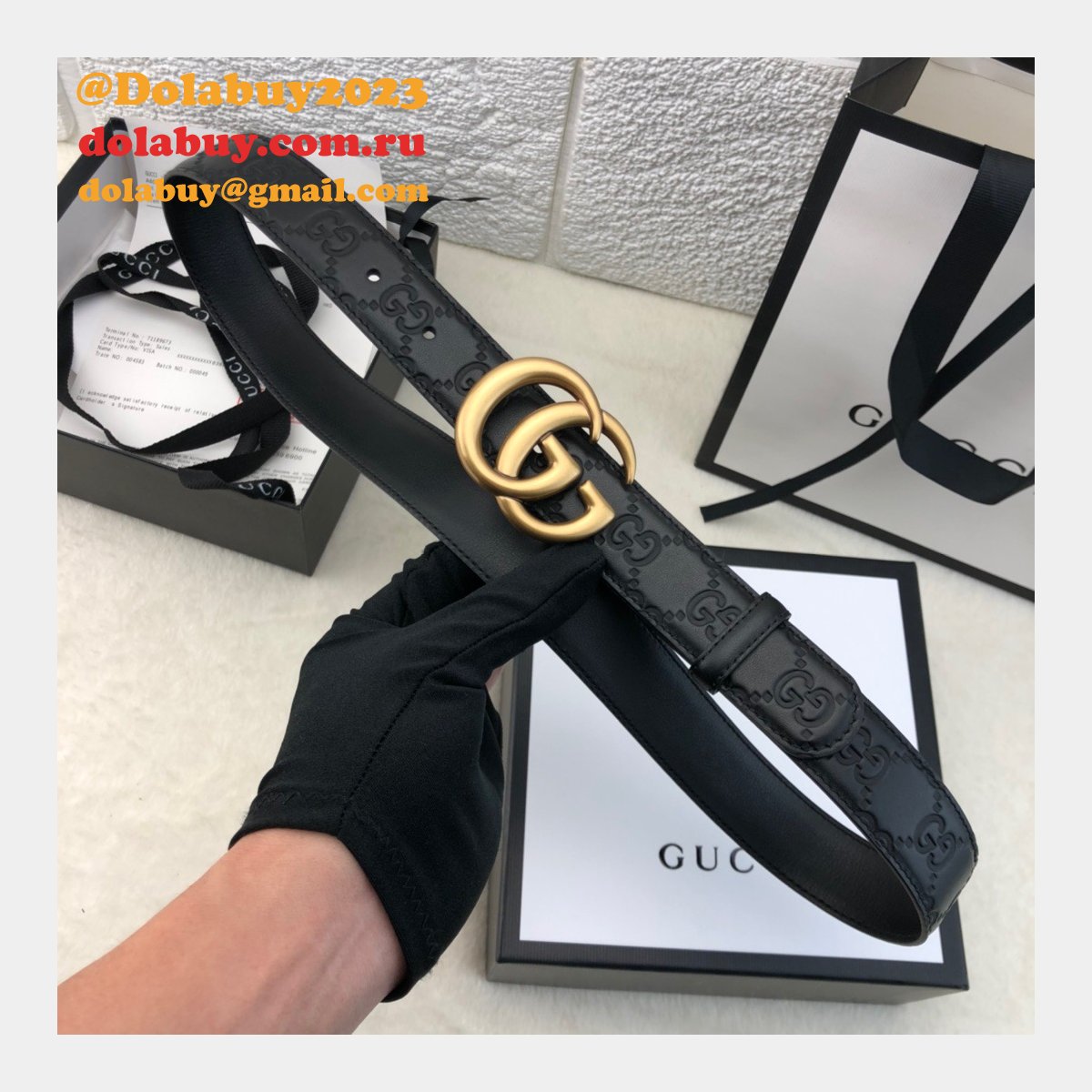 Copy Gucci Perfect Leather 7 Star 3.0cm Belts Black