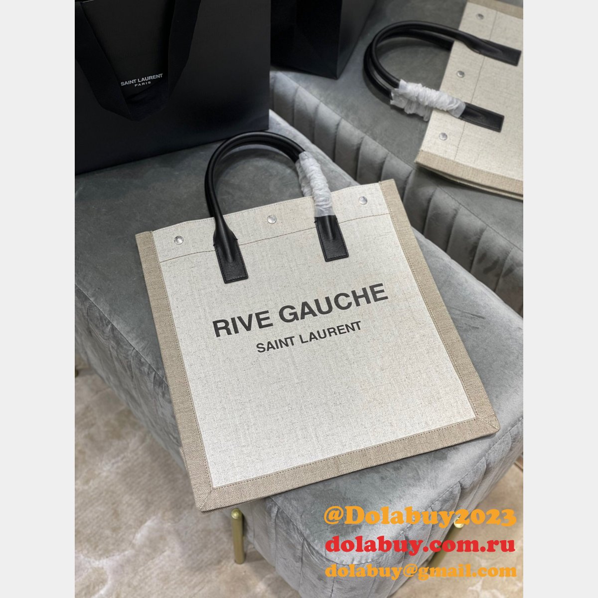 Replica YSl Designer Rive Gauche Shopping 631682 Bag In Linen and Cotton Handbags