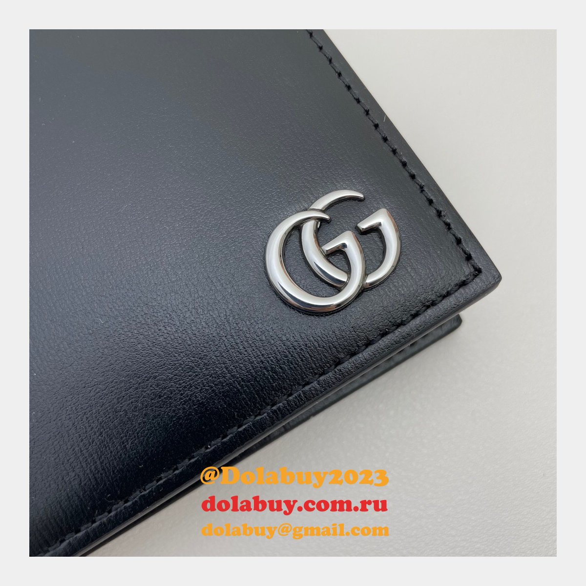 G*u*i fake 428726 china black leather gg marmont large bi-fold wallet