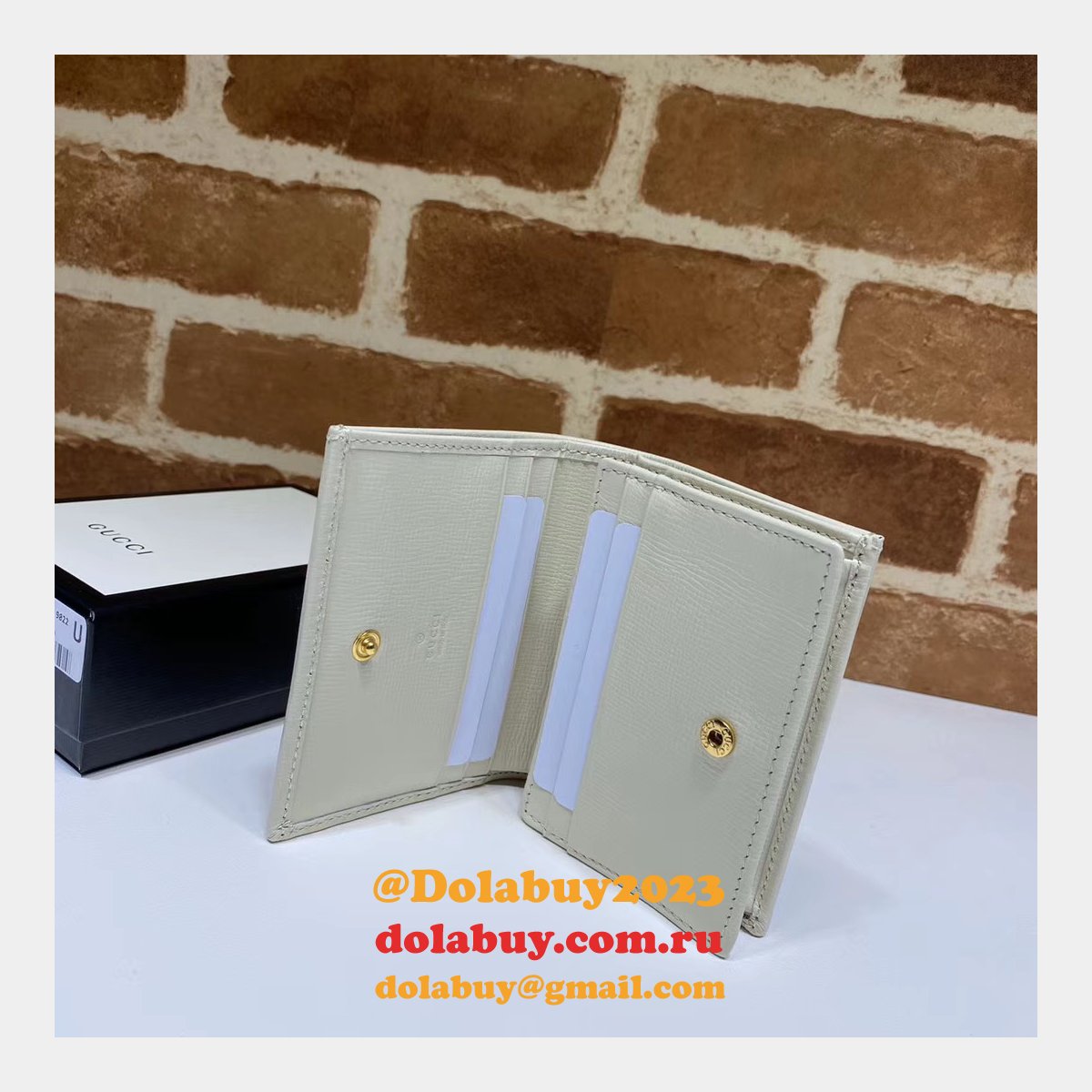 top quality G*u*i beige fake 1955 horsebit card case 621887 wallet