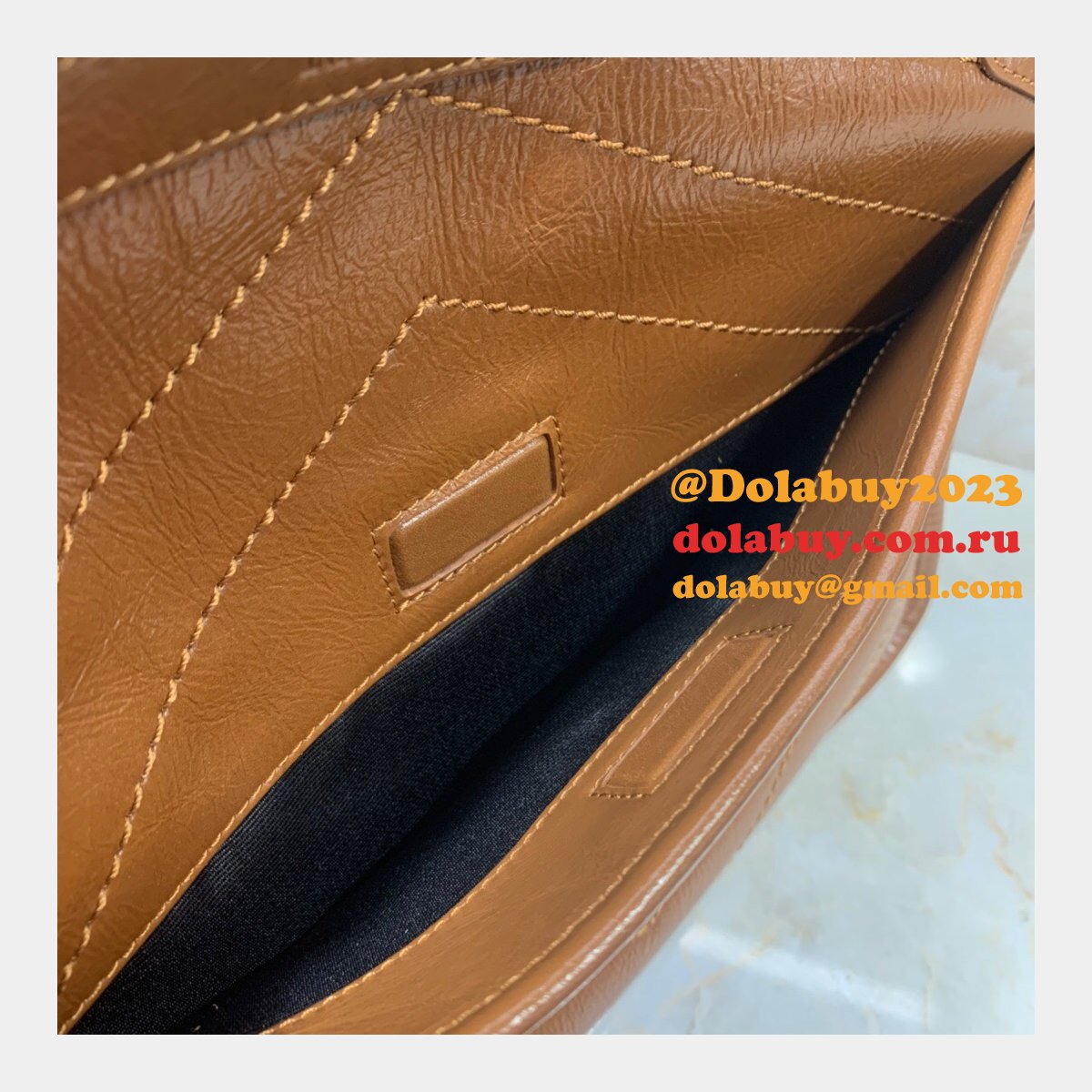 Buy Online YSL Nikki 28cm 498894 Stitch Flap Brown Bag