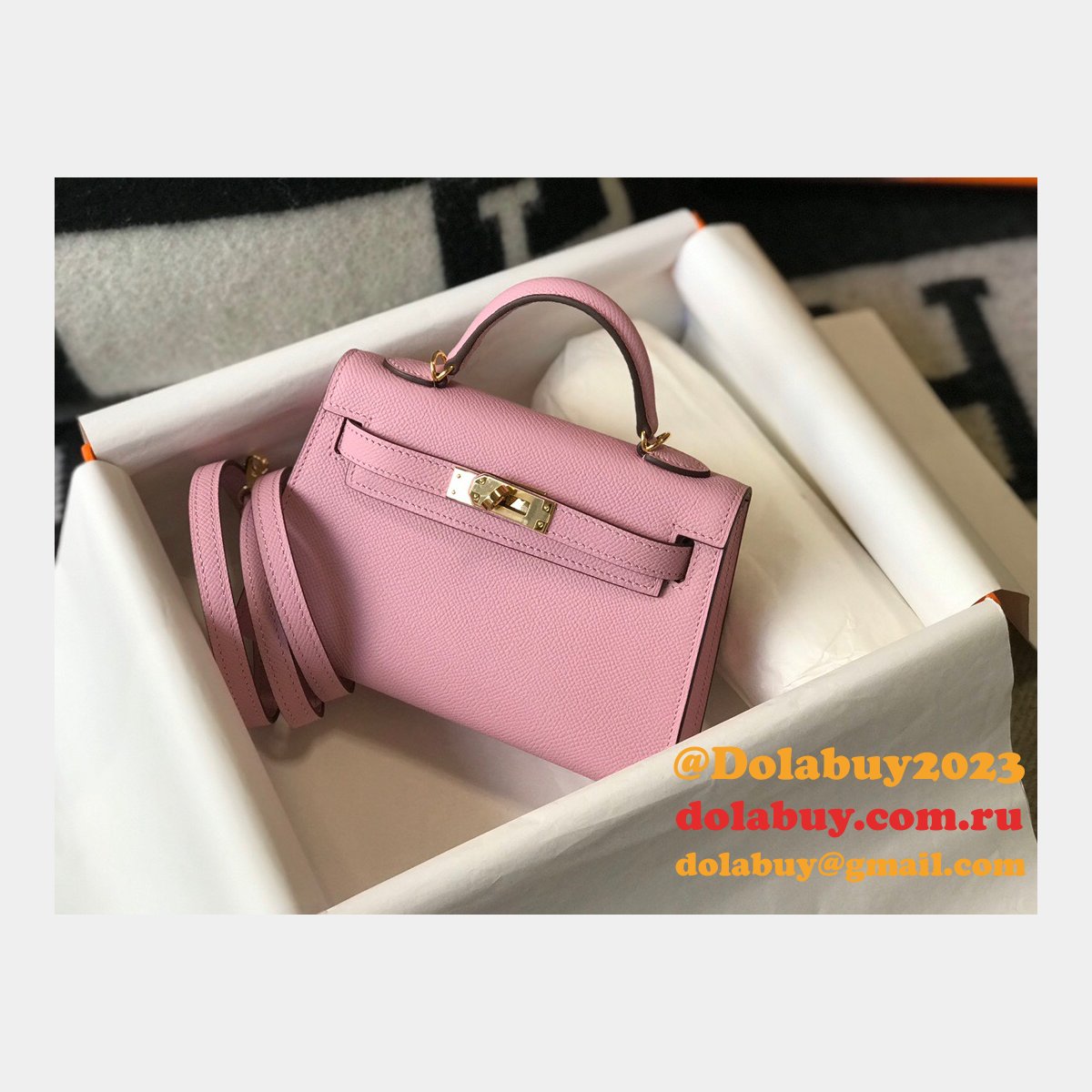 Hermes Outlet 1:1 Replica Mini Kelly Pink Handbags