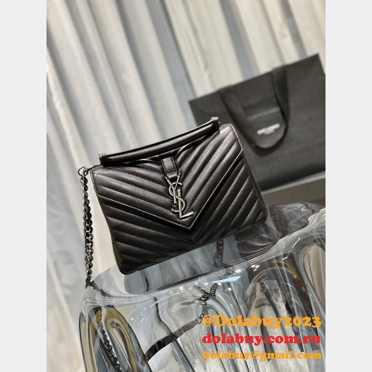 YSL Fake 392737 College Medium Chain Bag in Matelassé Leather