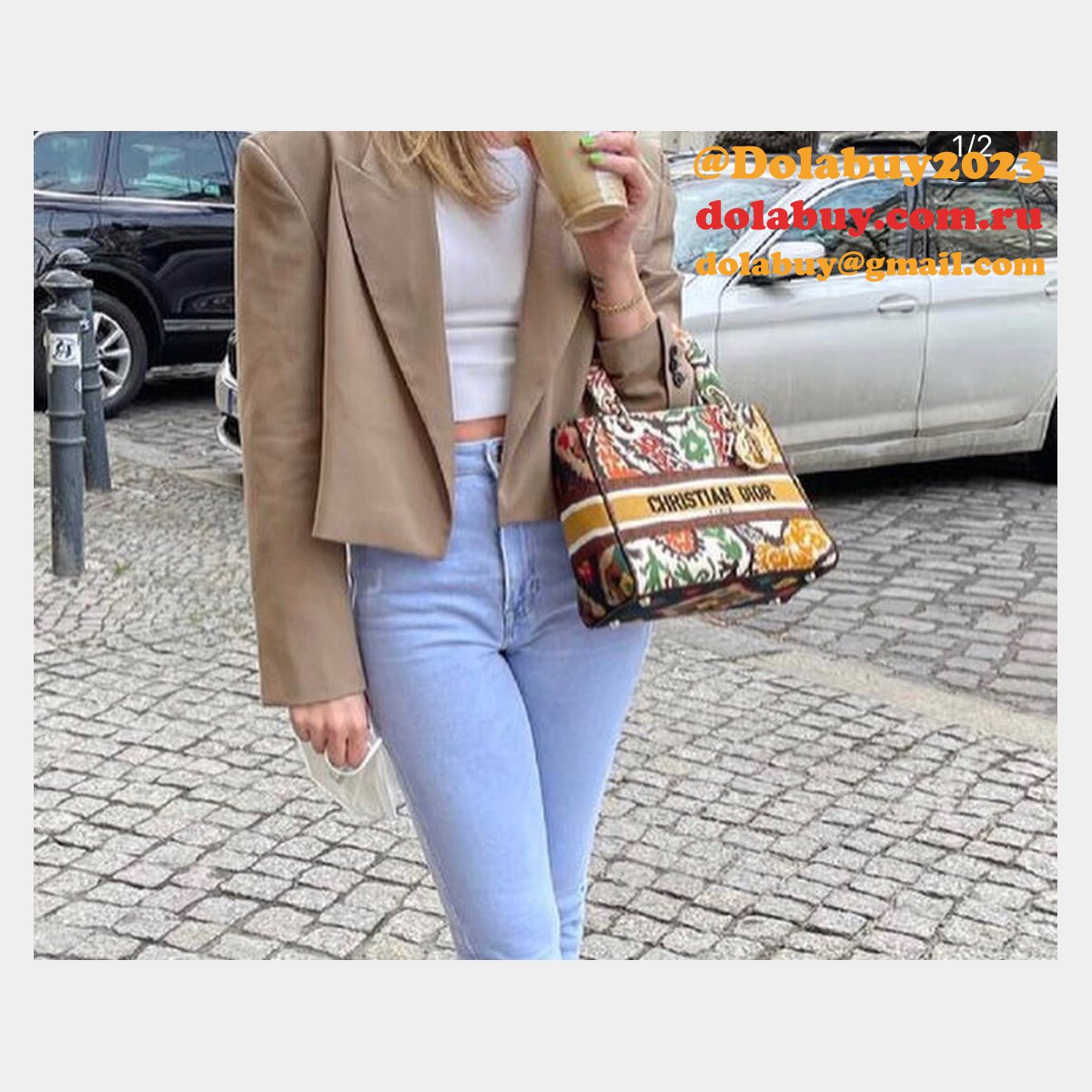 Lady Knockoff Dior 24cm Yellow Multicolor Christian Paisley Embroidery