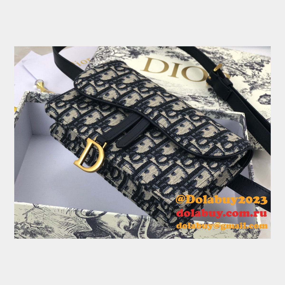 Best Dior Oblique Saddle Belt Replicas Bag Blue