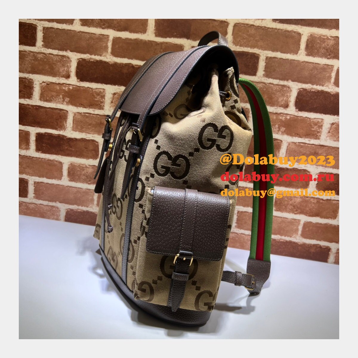 7 star G*u*i backpack replica 678829 with jumbo gg in camel and ebony gg canvas