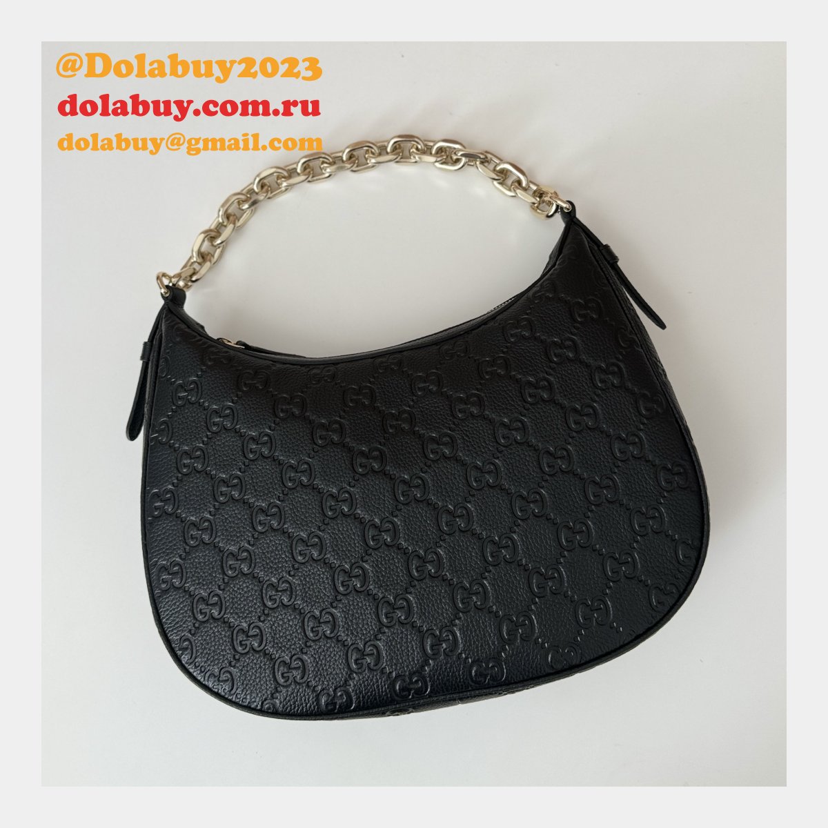 Knockoff Gucci GG Emblem Medium Shoulder Chain 820453 Black Bag