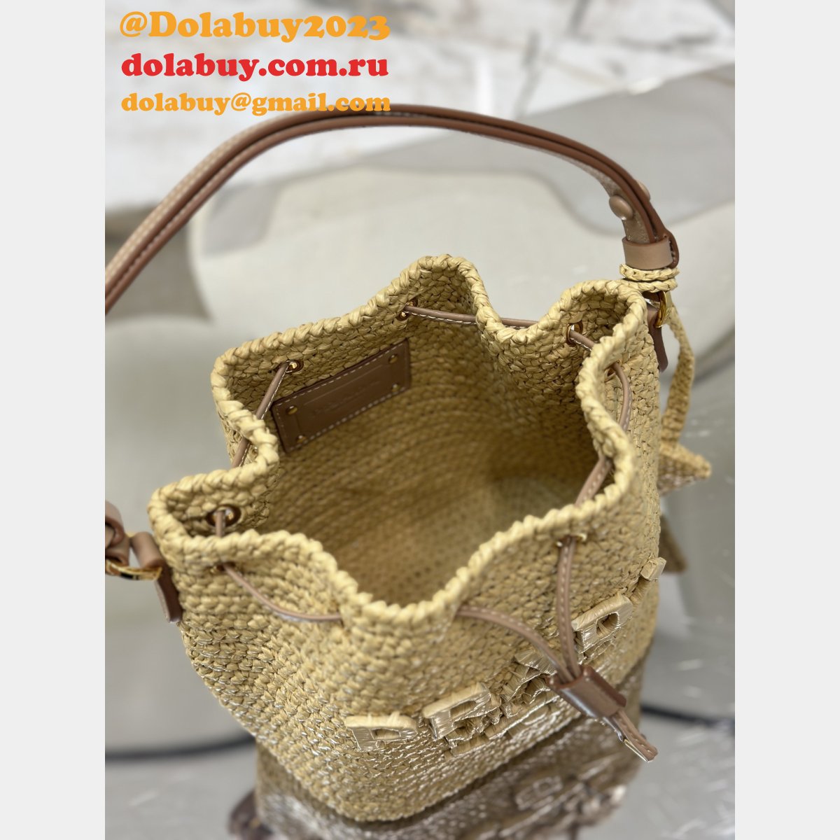 Top Quality Prada Woven drawstring bucket bag 1BE068
