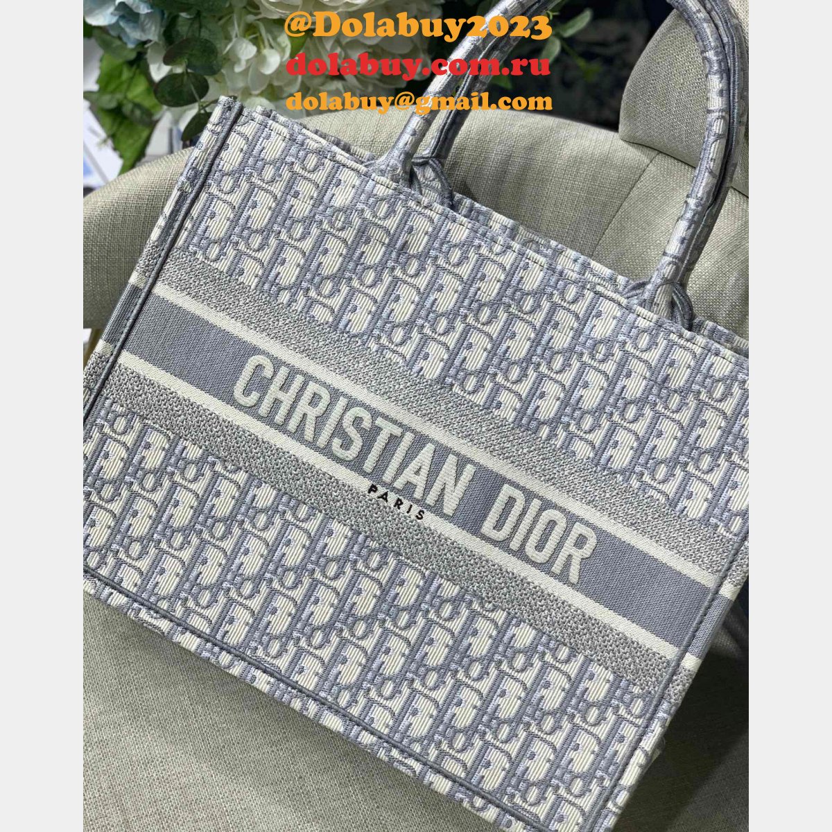 Luxury Christian Dior CD Book Tote grey Replica Bags