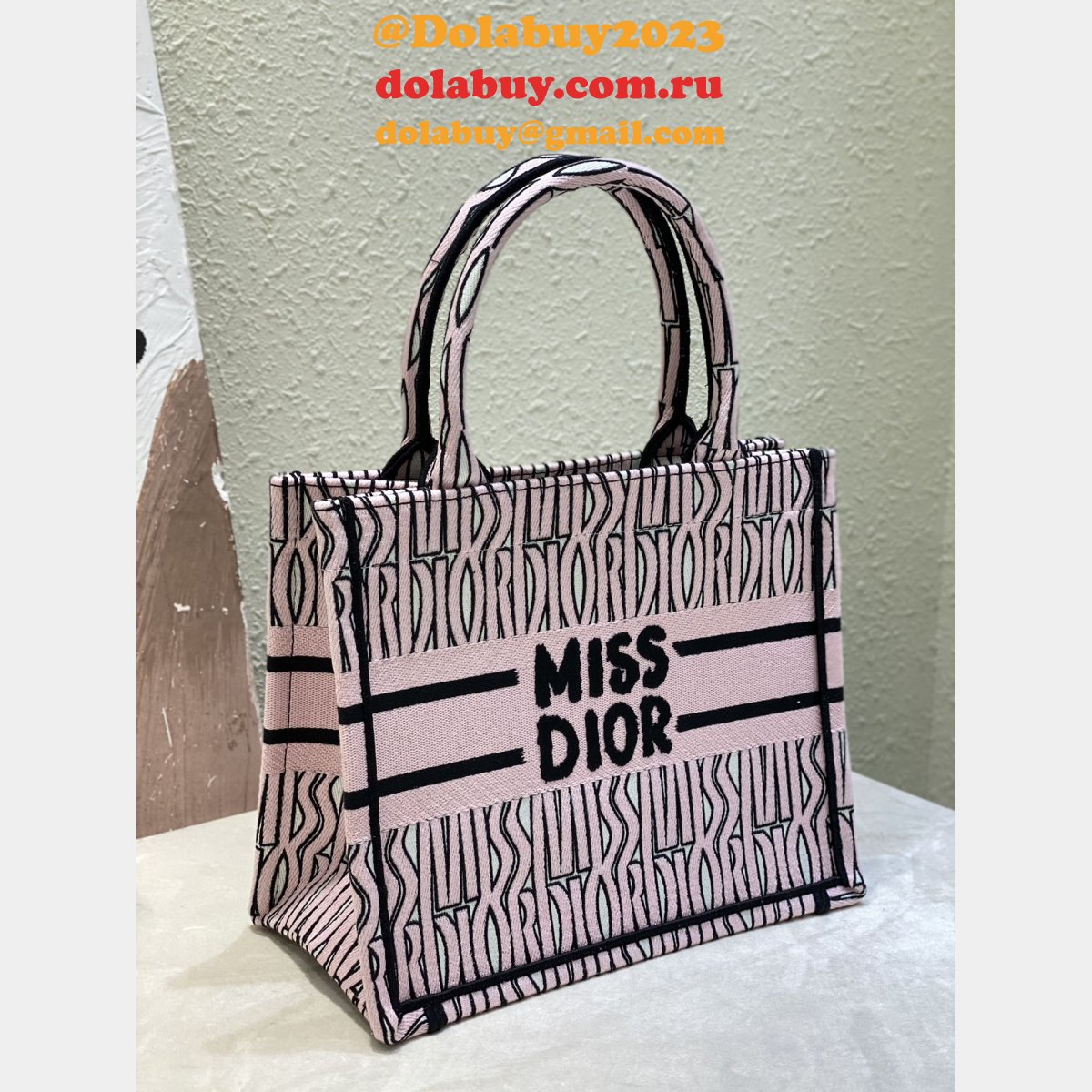 Luxury Miss Dior Allover 1:1 Mirror Book Tote pink