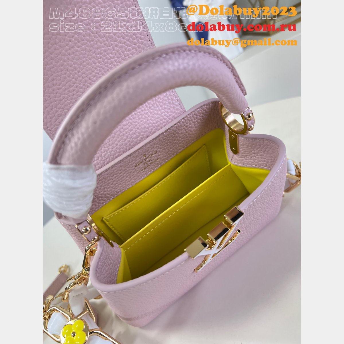 Pink White M48865 Flower Chain Knockoff The Capucines Replica LV Bag