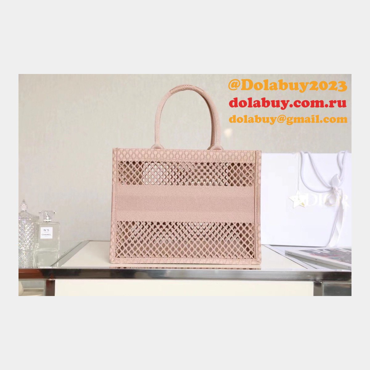 Buy Sell Designer Replica Dior CD Book Tote Pink/Black Bags