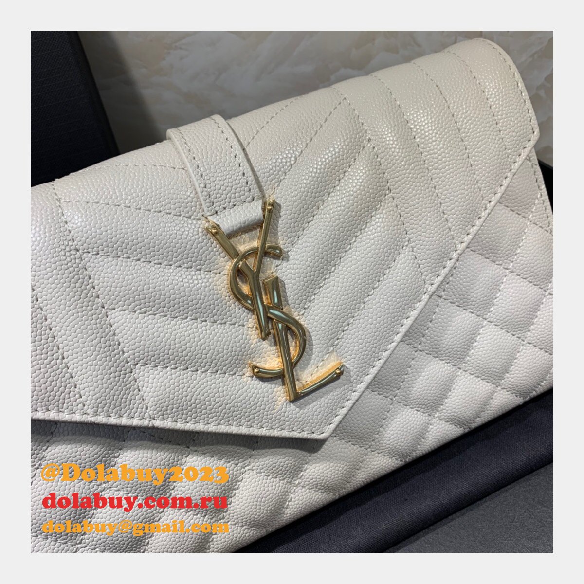 YSL Replica Saint Laurent Envelope Wallet on Chain WOC 620280 White Bag