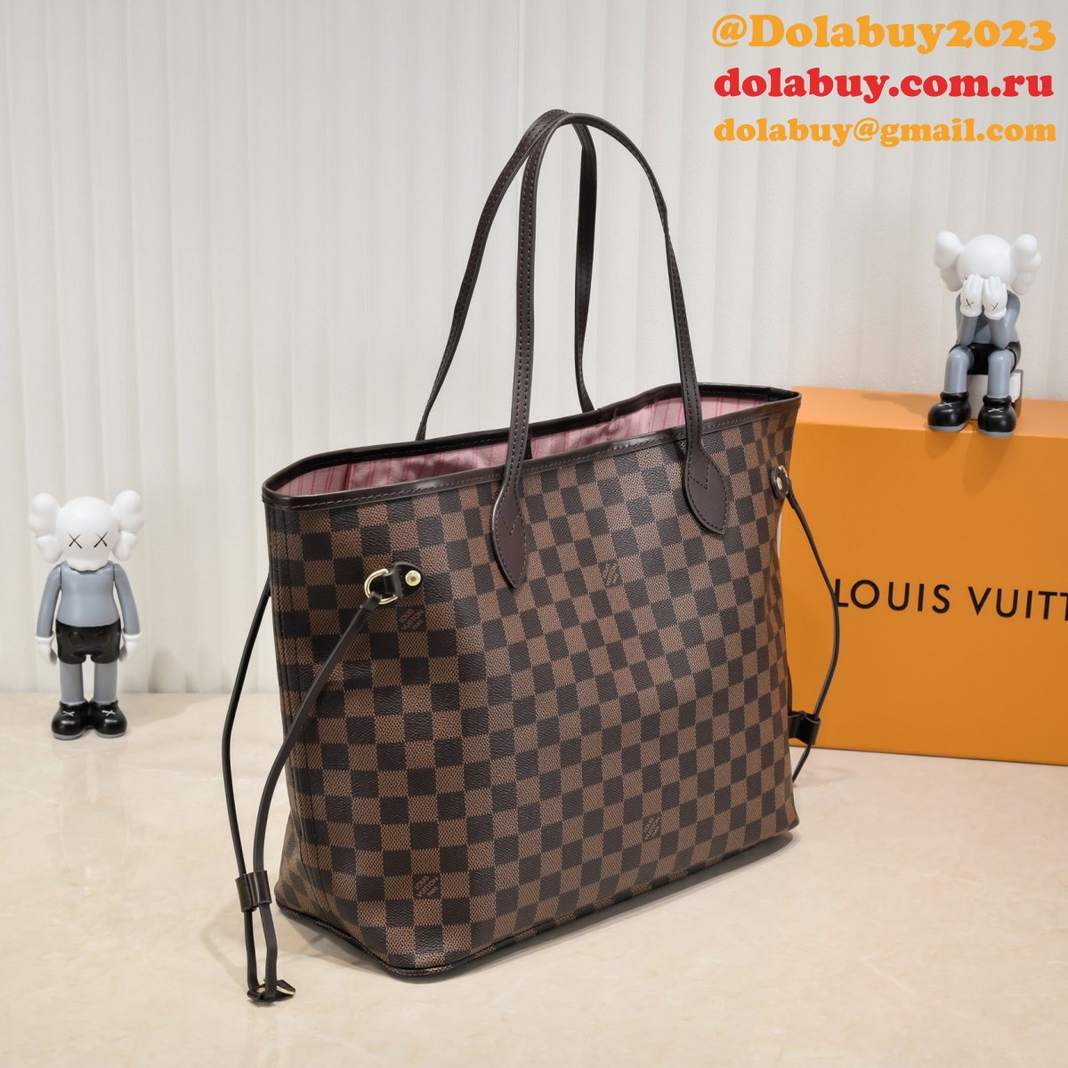 Louis Vuitton Damier Canvas Neverfull MM Bags 32CM Pink N40598
