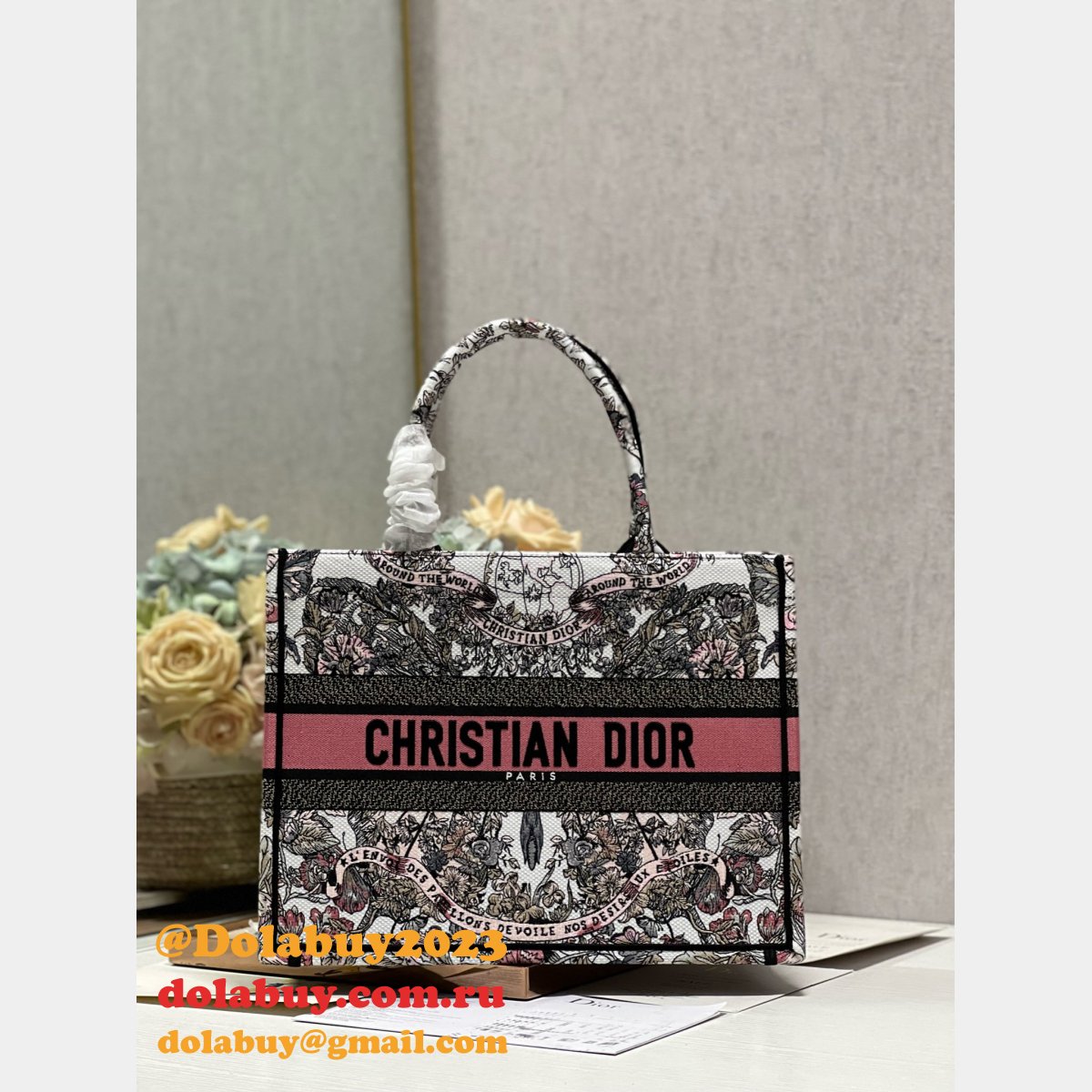 Christian Dior Buy Replica Book Tote Bayadere D-Stripes Pink