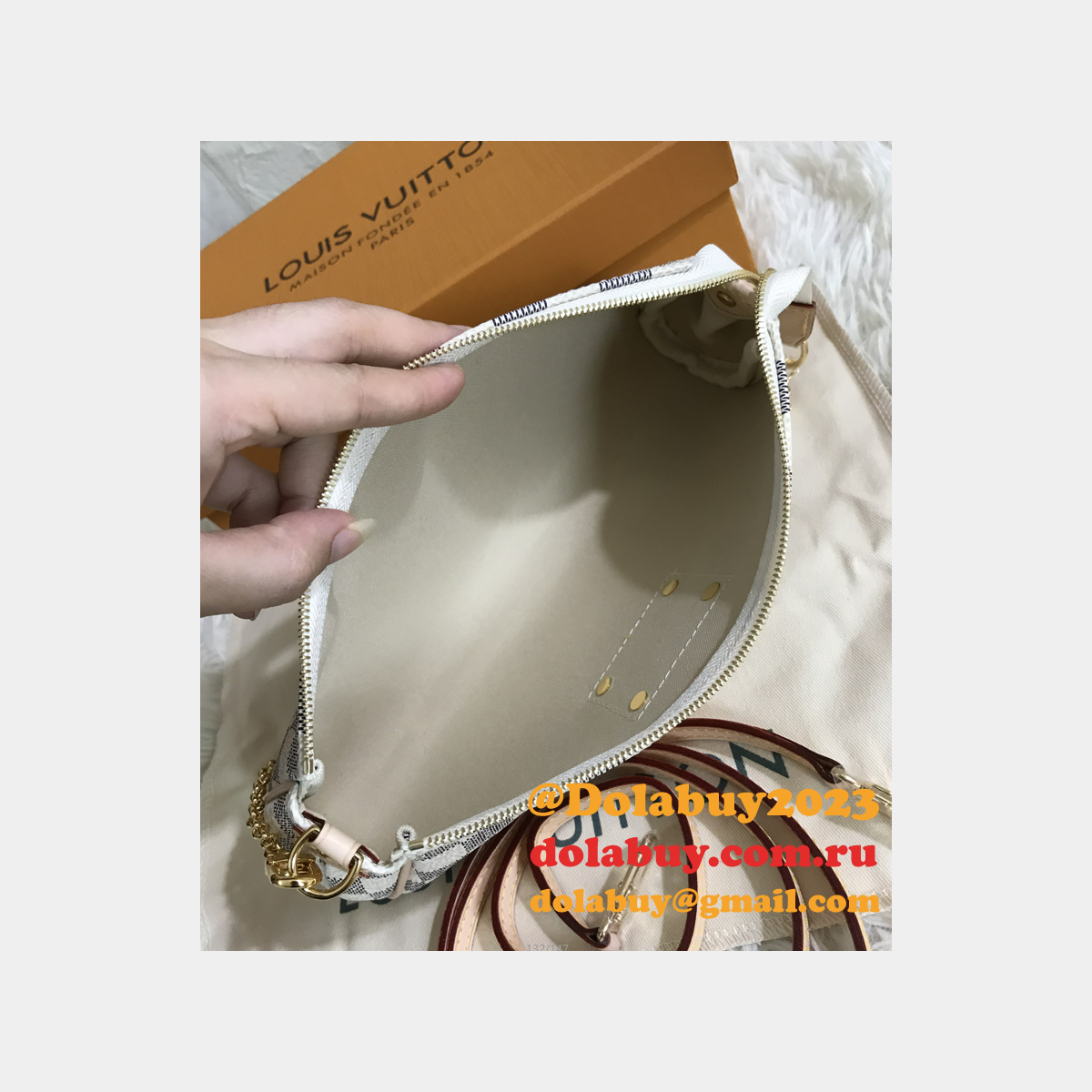 Louis Vuitton Pochette Eva White Damier Azur Canvas Cross Body Luxury N55214 Bag