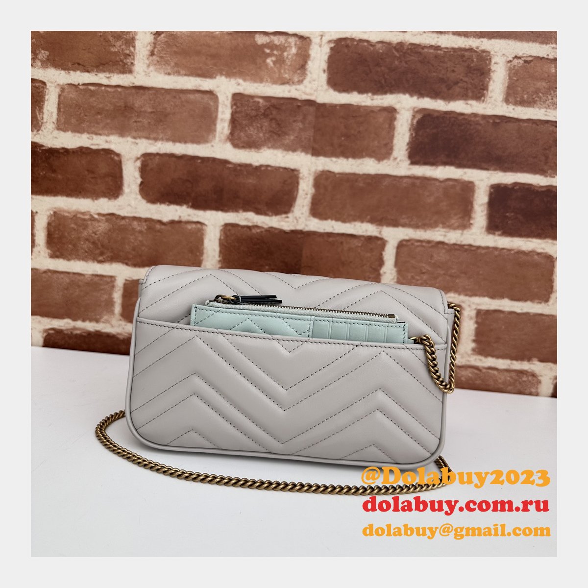 Designer Crossbody Gucci Copy 751526 GG Marmont Light-Grey Bag