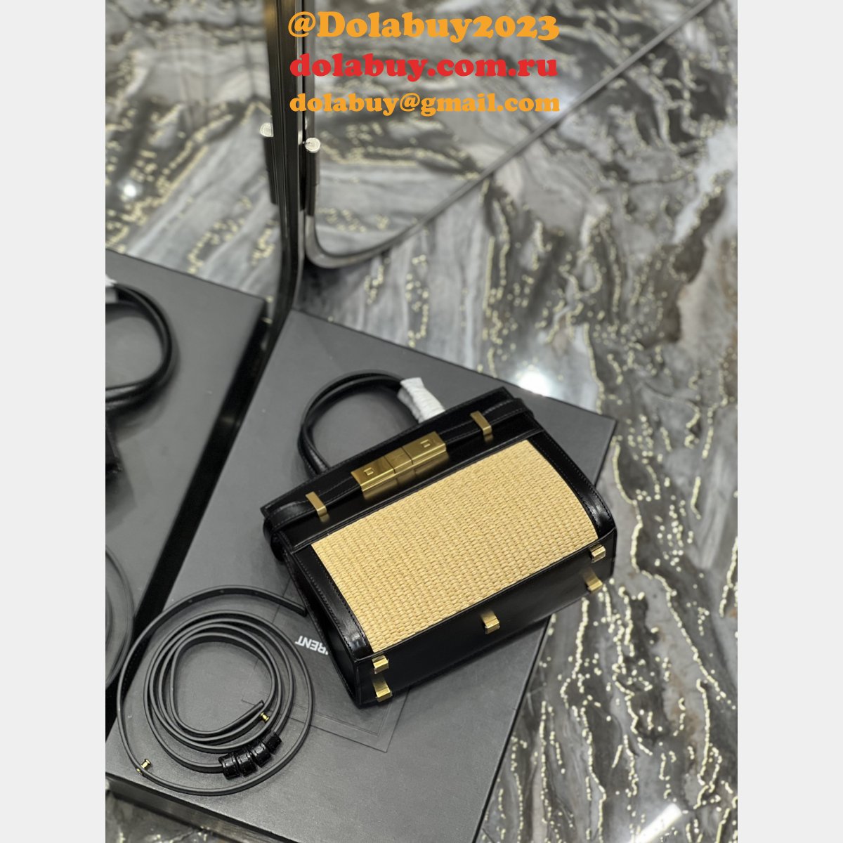 Replica YSL Saint Laurent Nano Manhattan Top Handle Brown/Black Bag