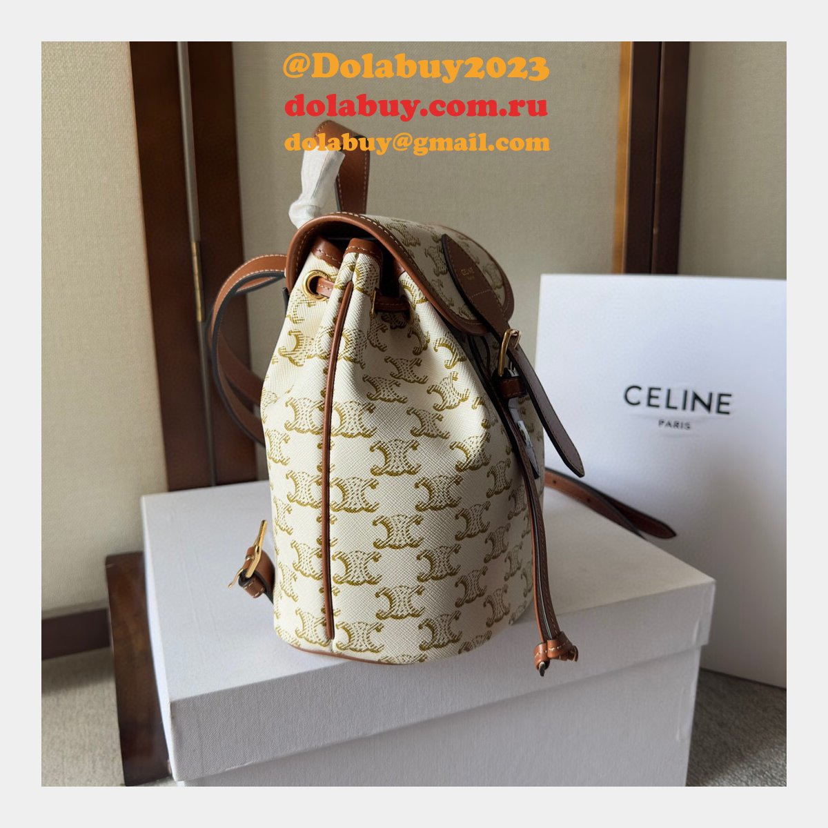 Backpack Celine Replica 197662 Folco Triomphe Canvas Bag