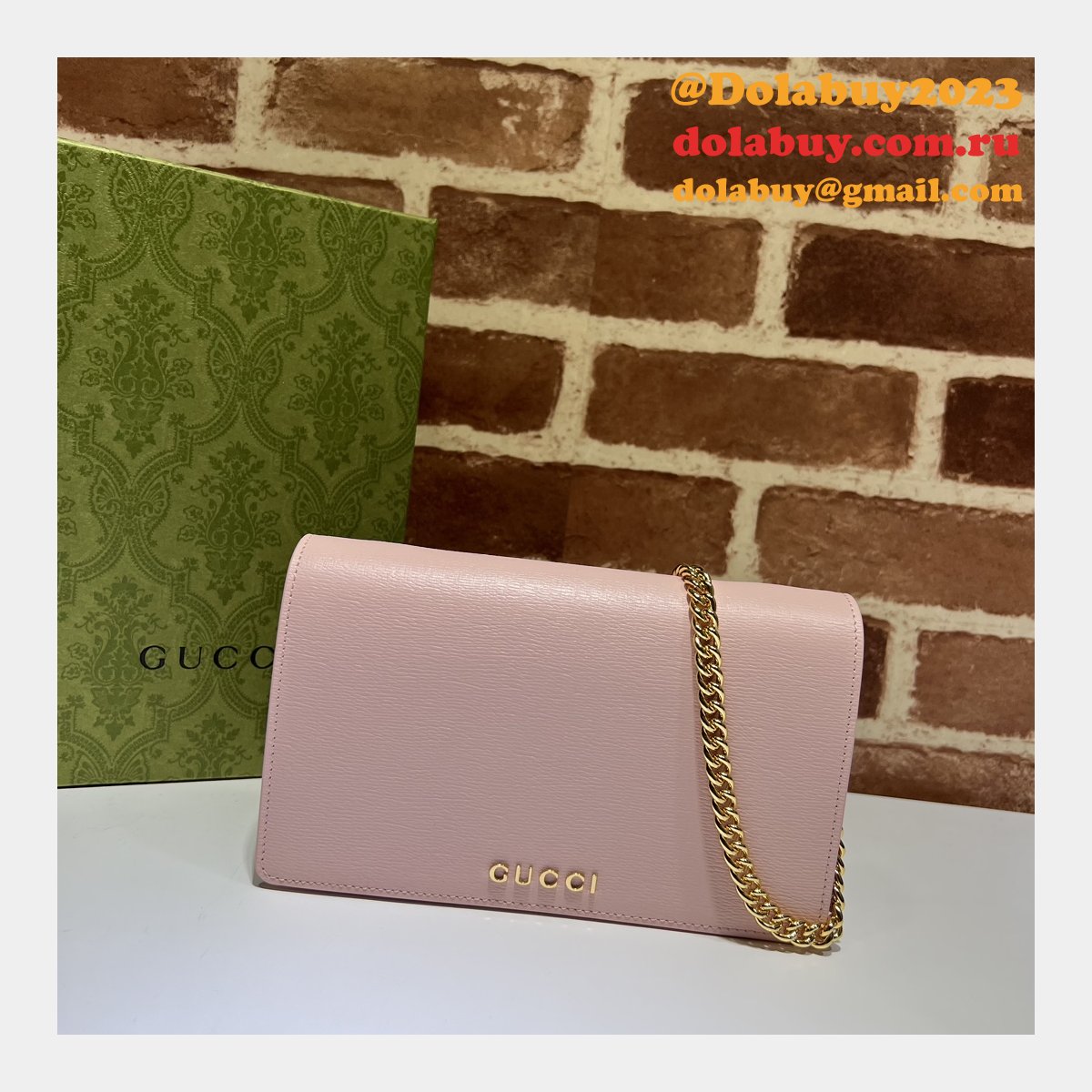 Chain Wallet Inspired Gucci Script 772643 Knockoff Bag