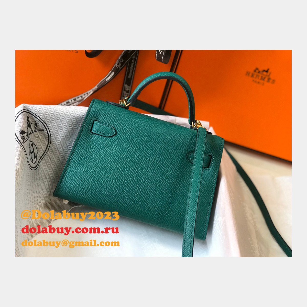 Hermes Mini Kelly Replica Army Green Handbag Epsom leather