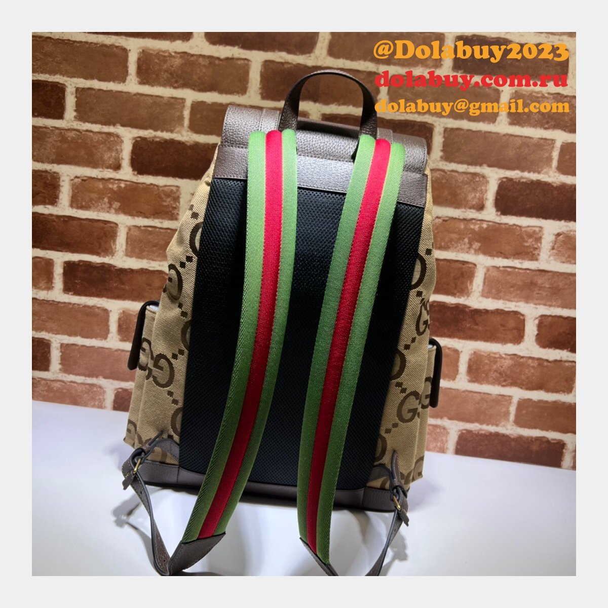 7 star G*u*i backpack replica 678829 with jumbo gg in camel and ebony gg canvas