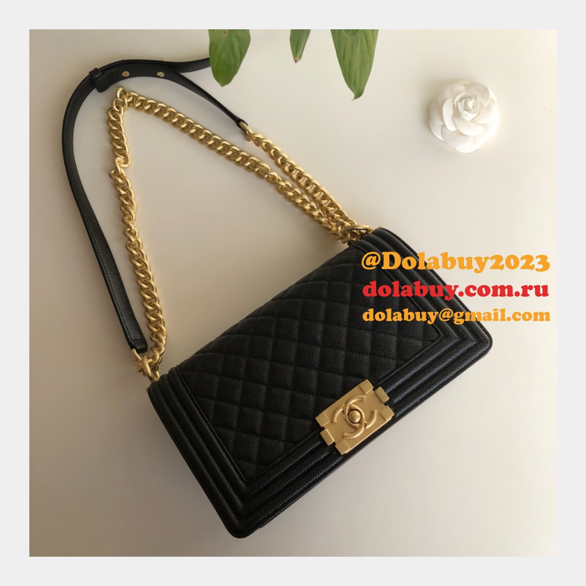 AAA+ CC Le Boy Luxury Replica Black Bags Caviar 25cm