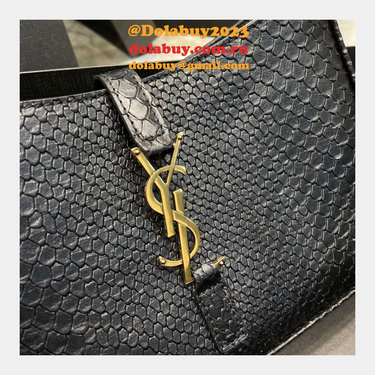 Replica Saint Laurent Shoulder Hobo crocodile-embossed shiny leather Black 657228 Handbags