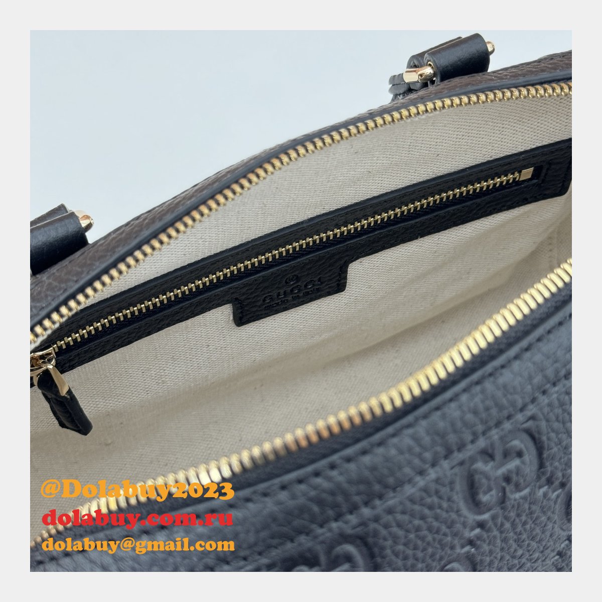 Gucci Luxury GG Emblem Boston Top Handle 815255 Black Knockoff Bag