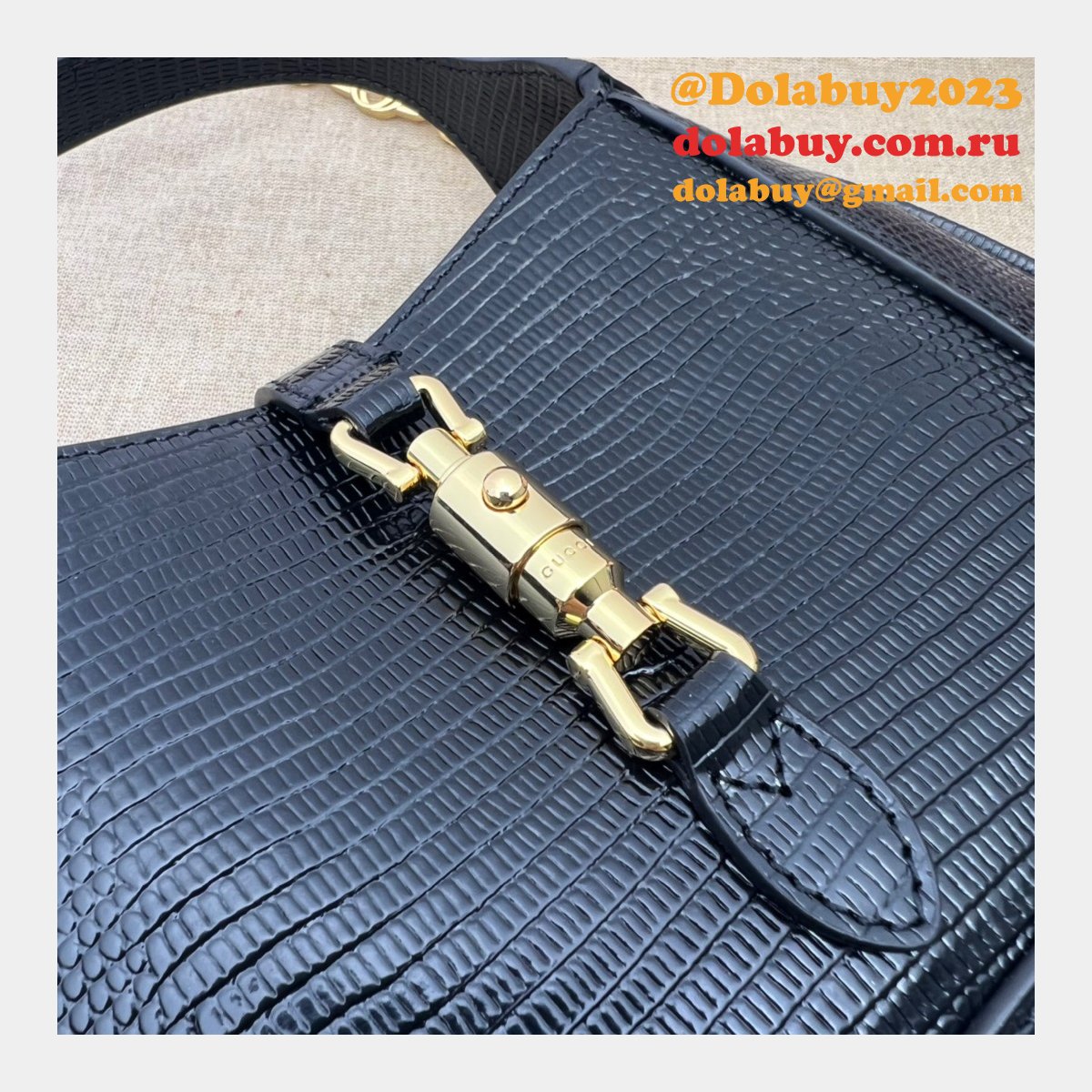 Copy Gucci Designer Jackie 1961 lizard 675799 Black bag