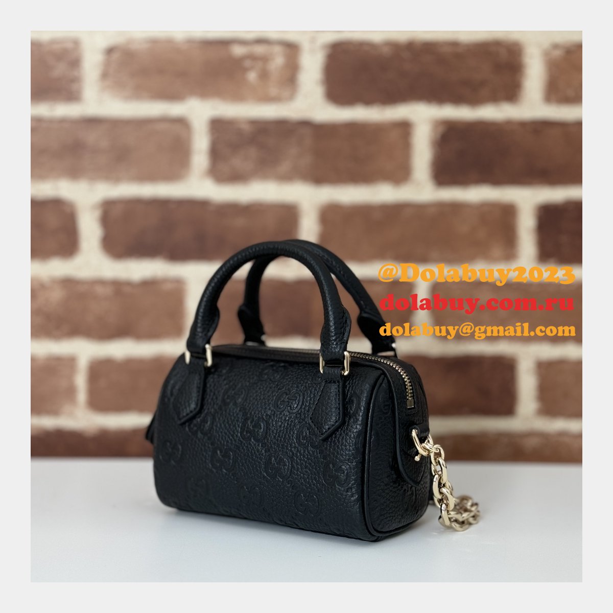 Gucci Duplicate GG Emblem Super Top Handle Cheap 815256 Black Bag