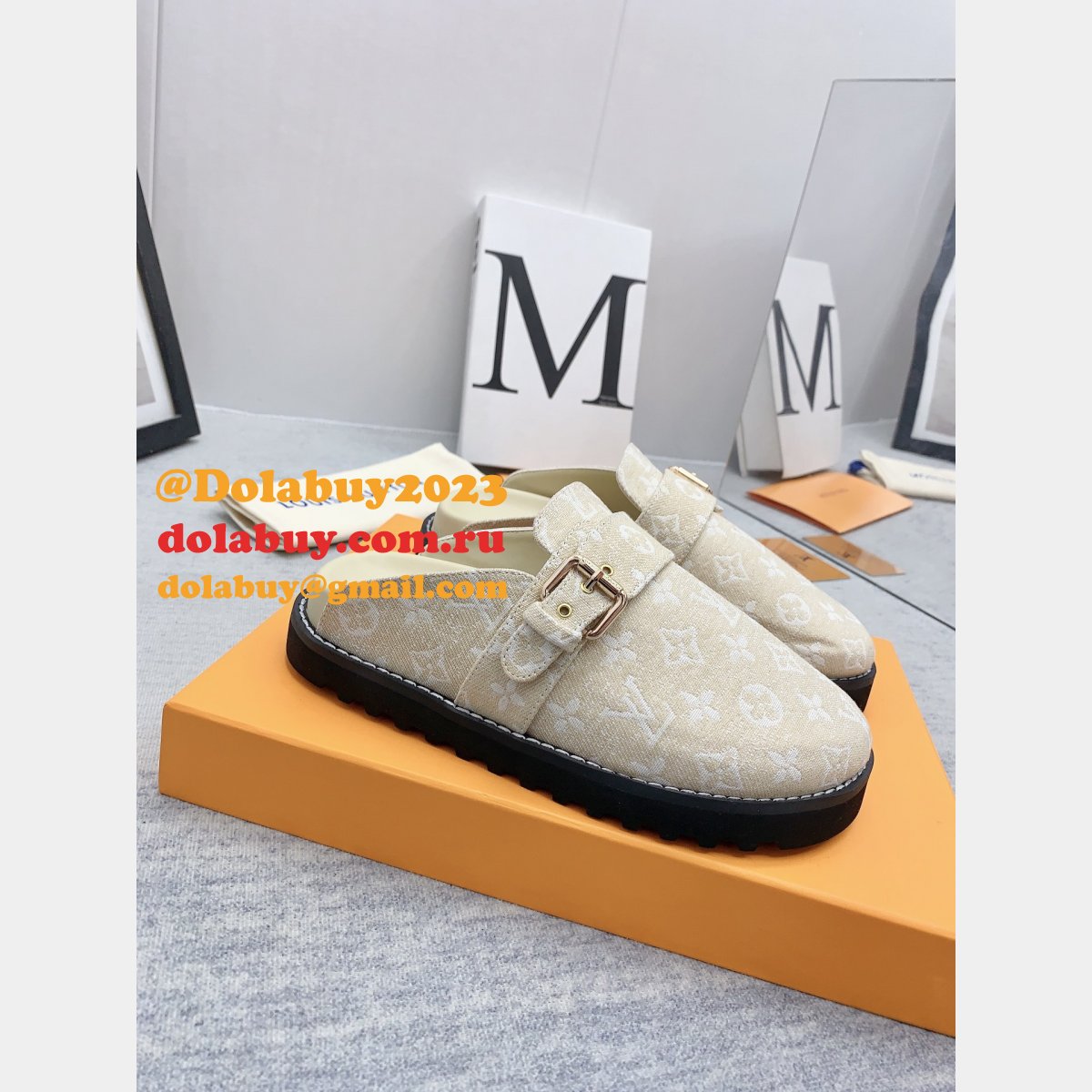 Outlet Replica Louis Vuitton Baotou Drag men Shoes Dolabuy