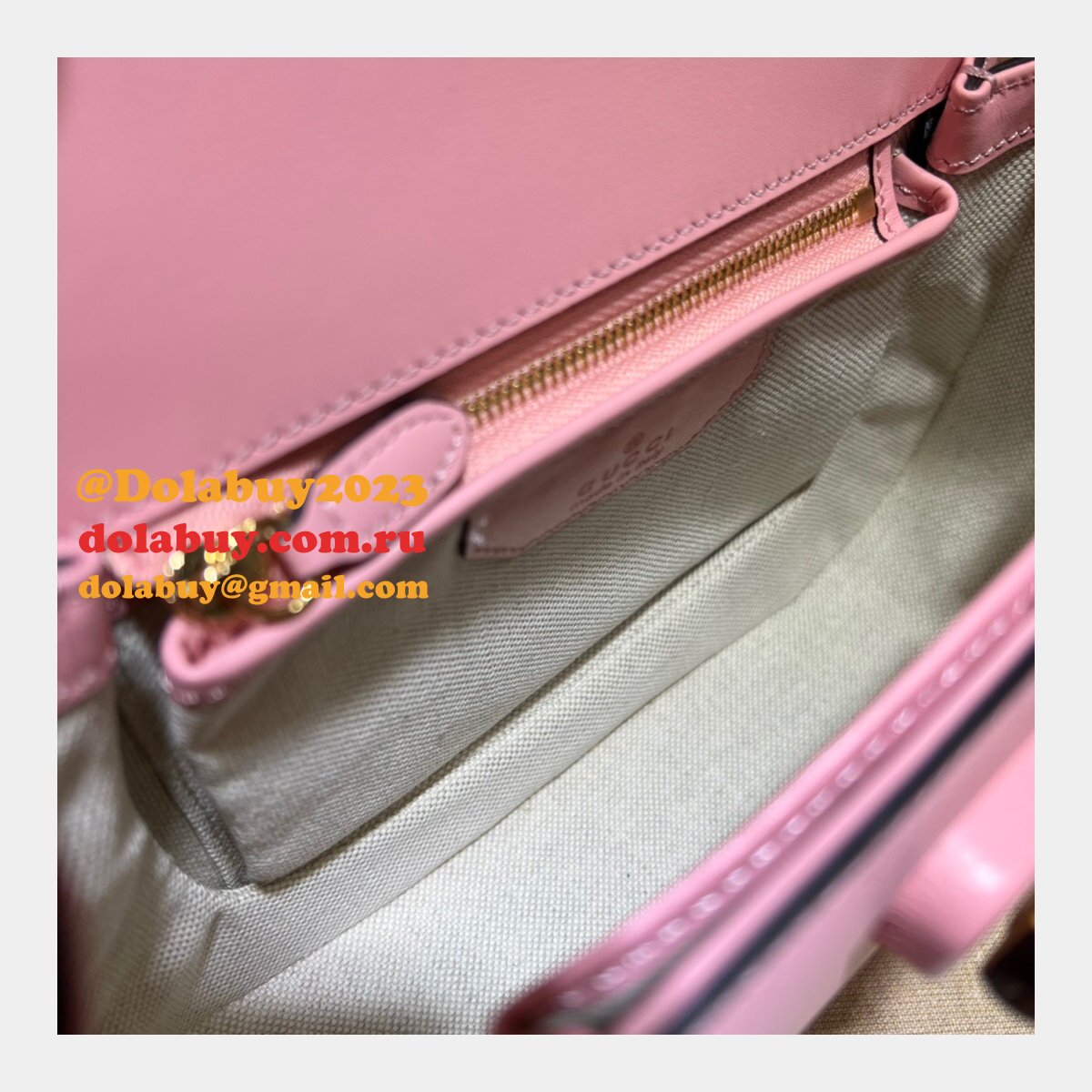 Perfect Gucci Copy 675797 Small top handle pink/green bag with Bamboo