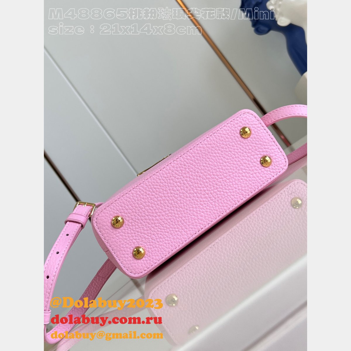 Best The Capucines Louis Vuitton Knockoff M48865 Peach Pink Enamel Tip Bag